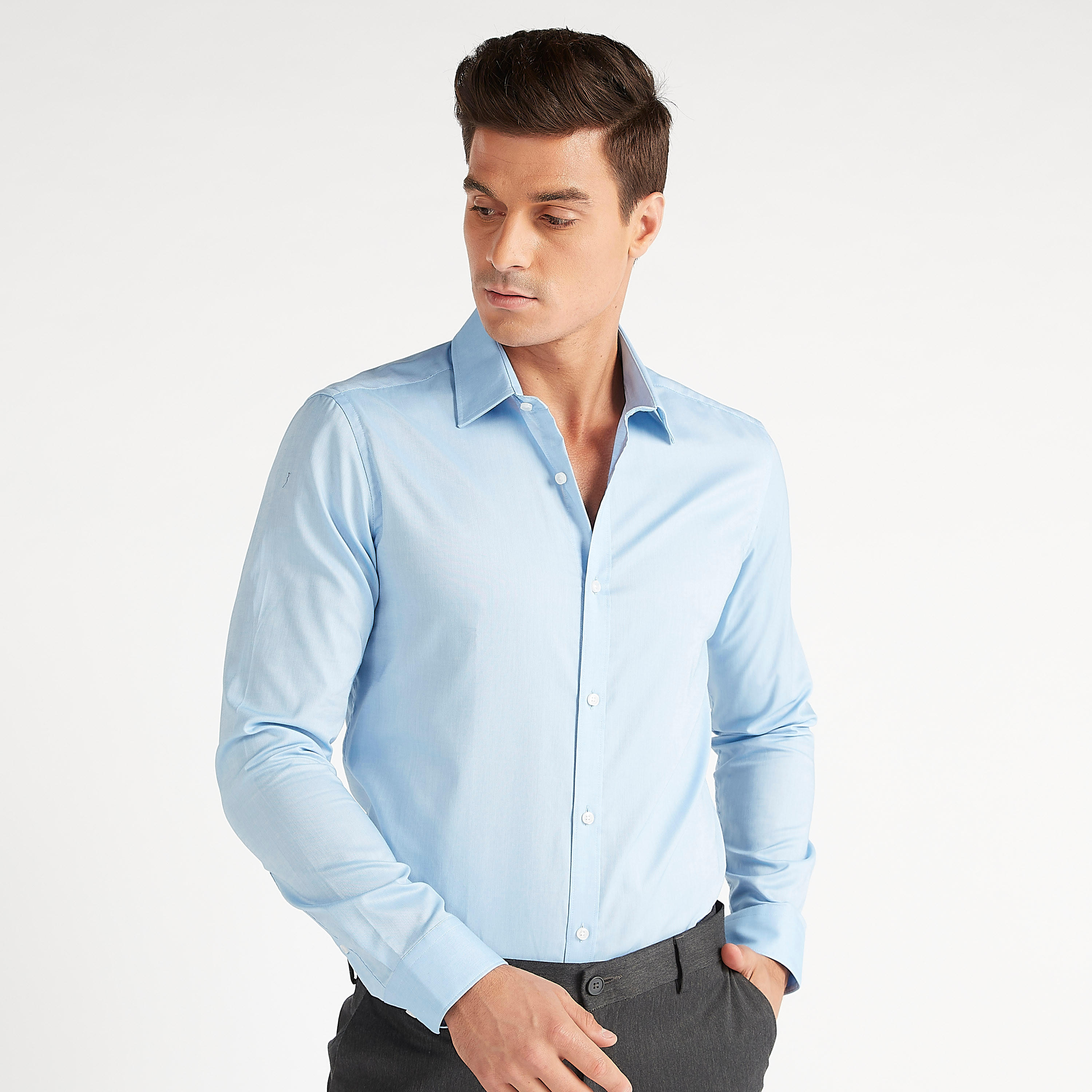 قميص بارز الملمس بياقة واسعة وأكمام طويلة-men-clothing-shirts-image-1