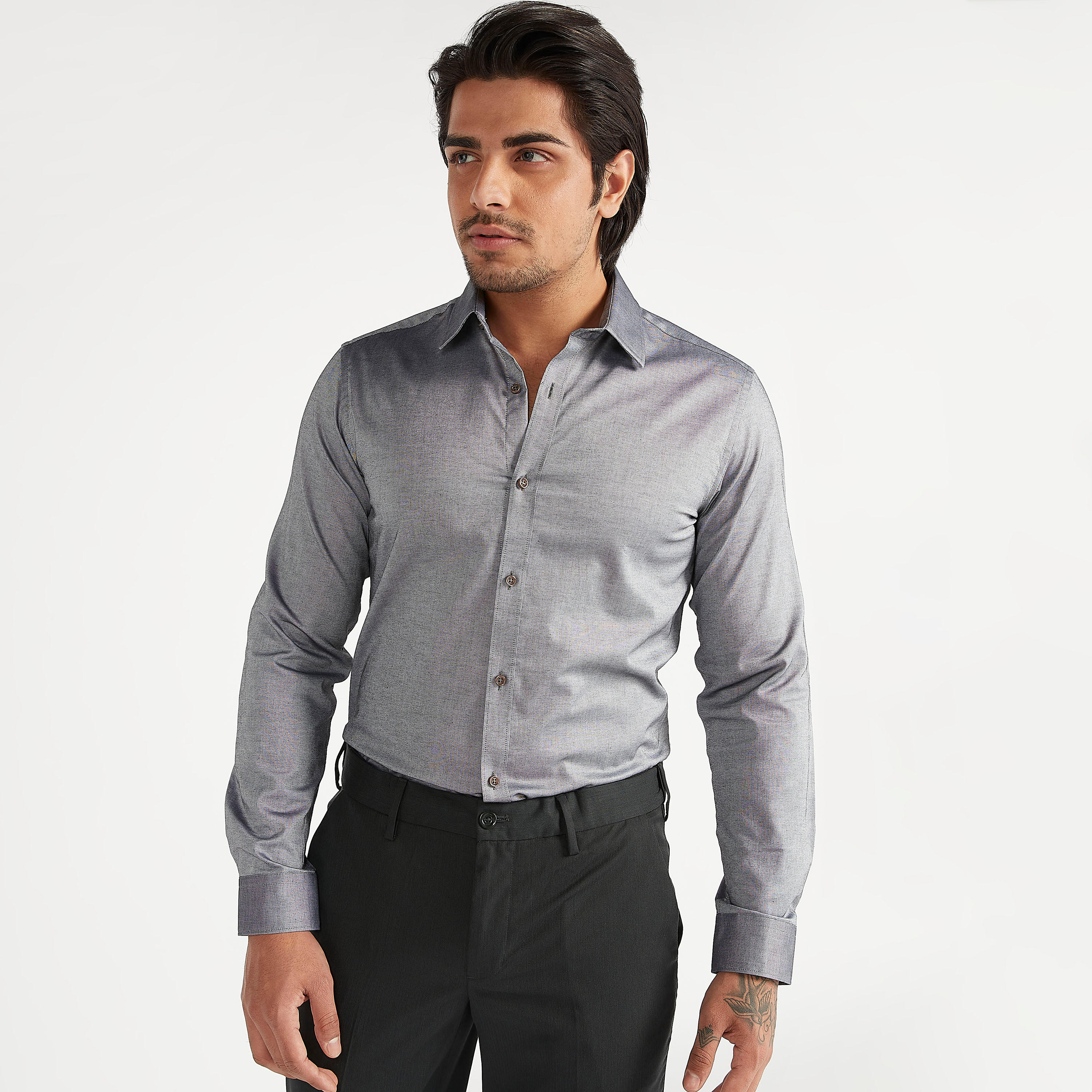 Textured Spread Collar Shirt with Long Sleeves-men-clothing-shirts-image-1