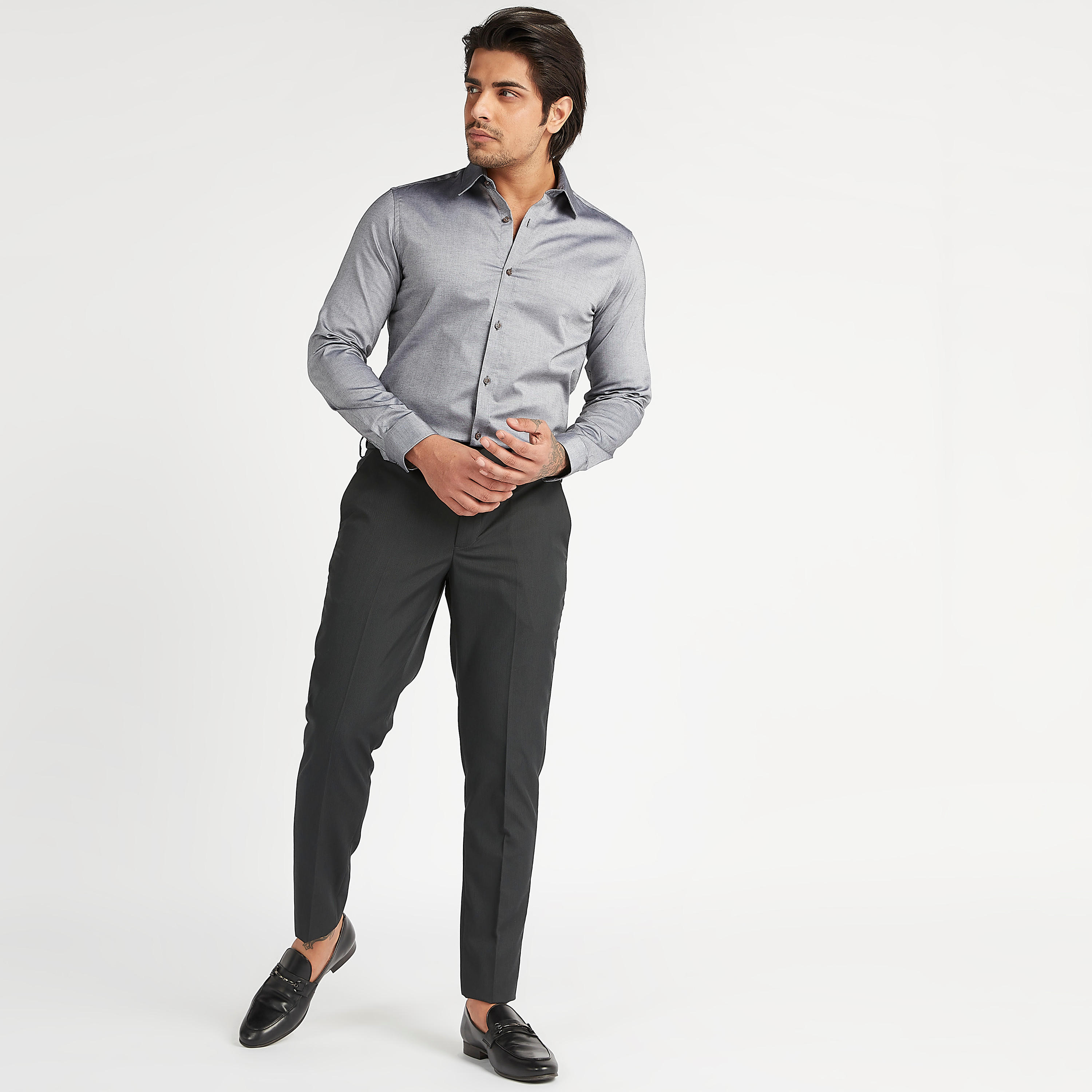 Textured Spread Collar Shirt with Long Sleeves-men-clothing-shirts-image-2