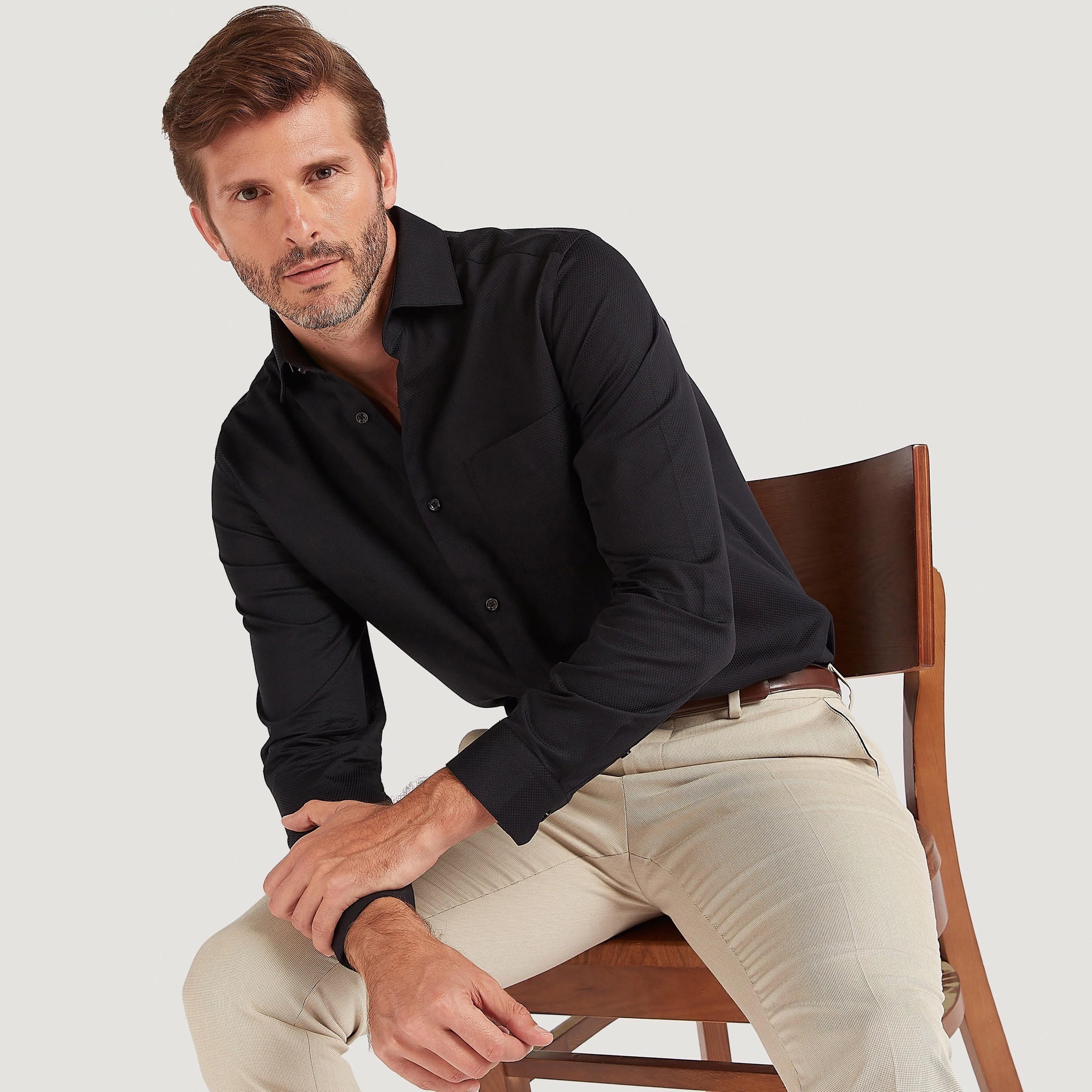Solid Shirt with Collar and Long Sleeves-men-clothing-shirts-image-1