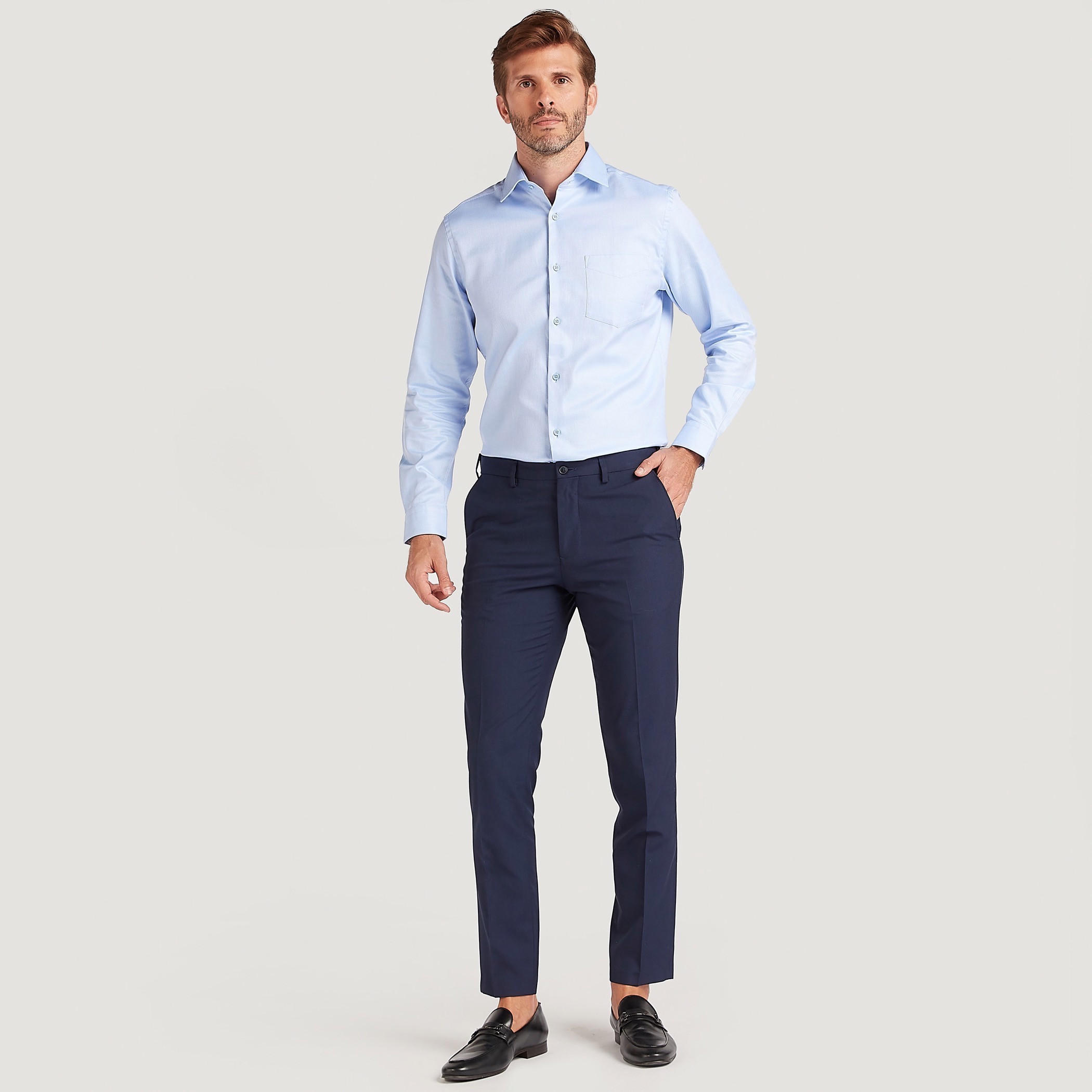 بنطلون بارز الملمس سليم فيت بخصر فليكسي مع زر إغلاق-men-clothing-bottoms-trousersandchinos-trousers-image-2