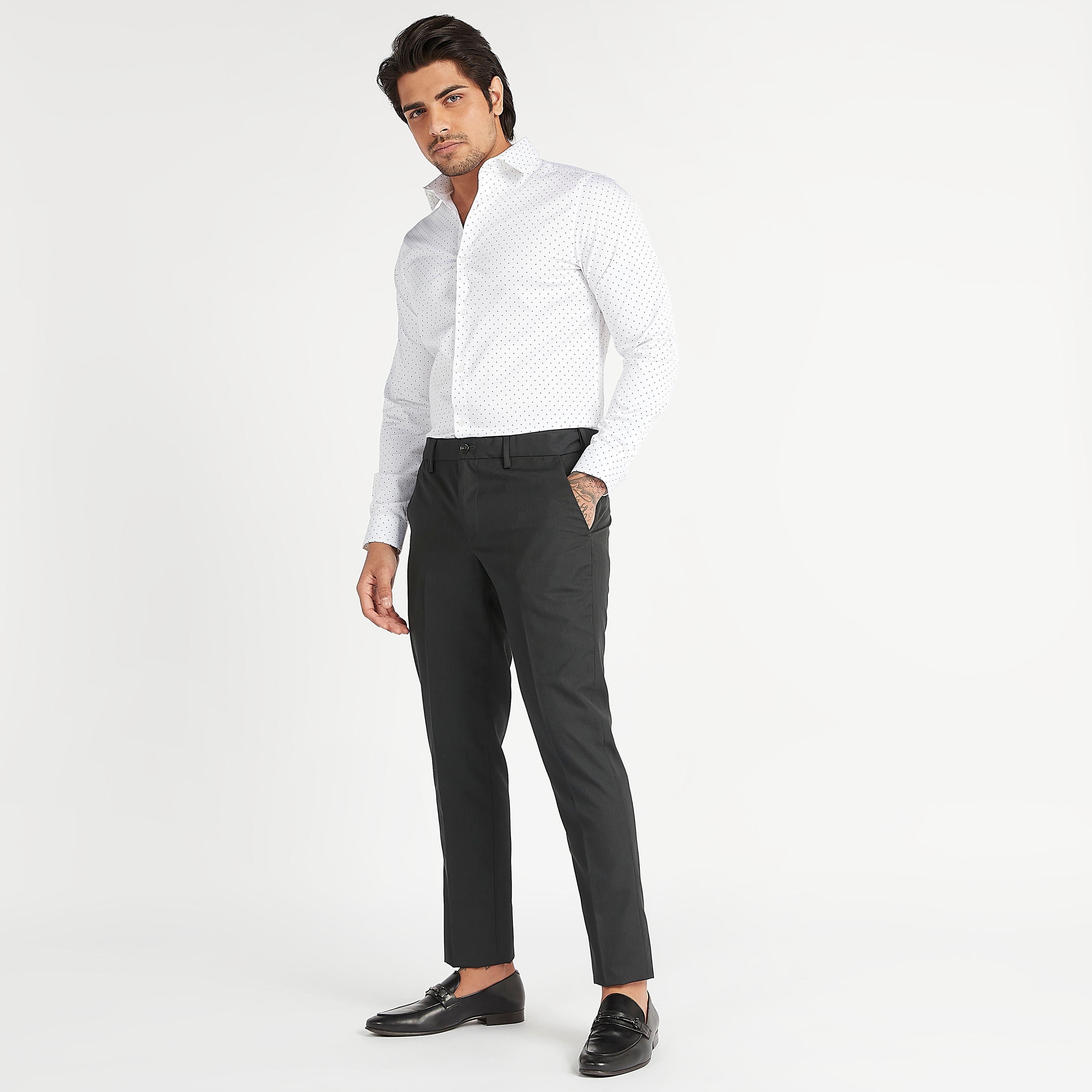 Polka Dot Print Shirt with Spread Collar and Long Sleeves-men-clothing-shirts-image-2