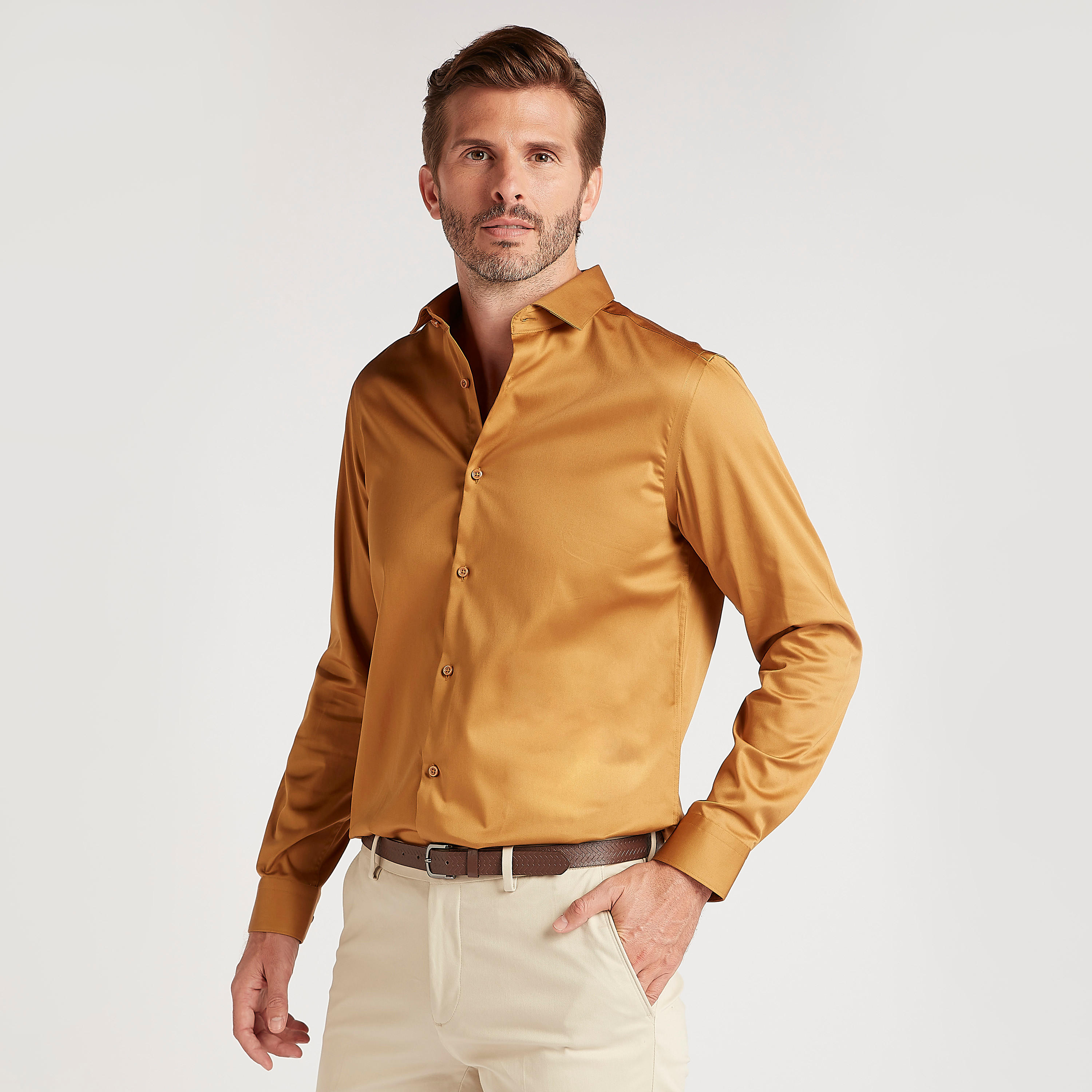 Solid Shirt with Spread Collar and Long Sleeves-men-clothing-shirts-image-2