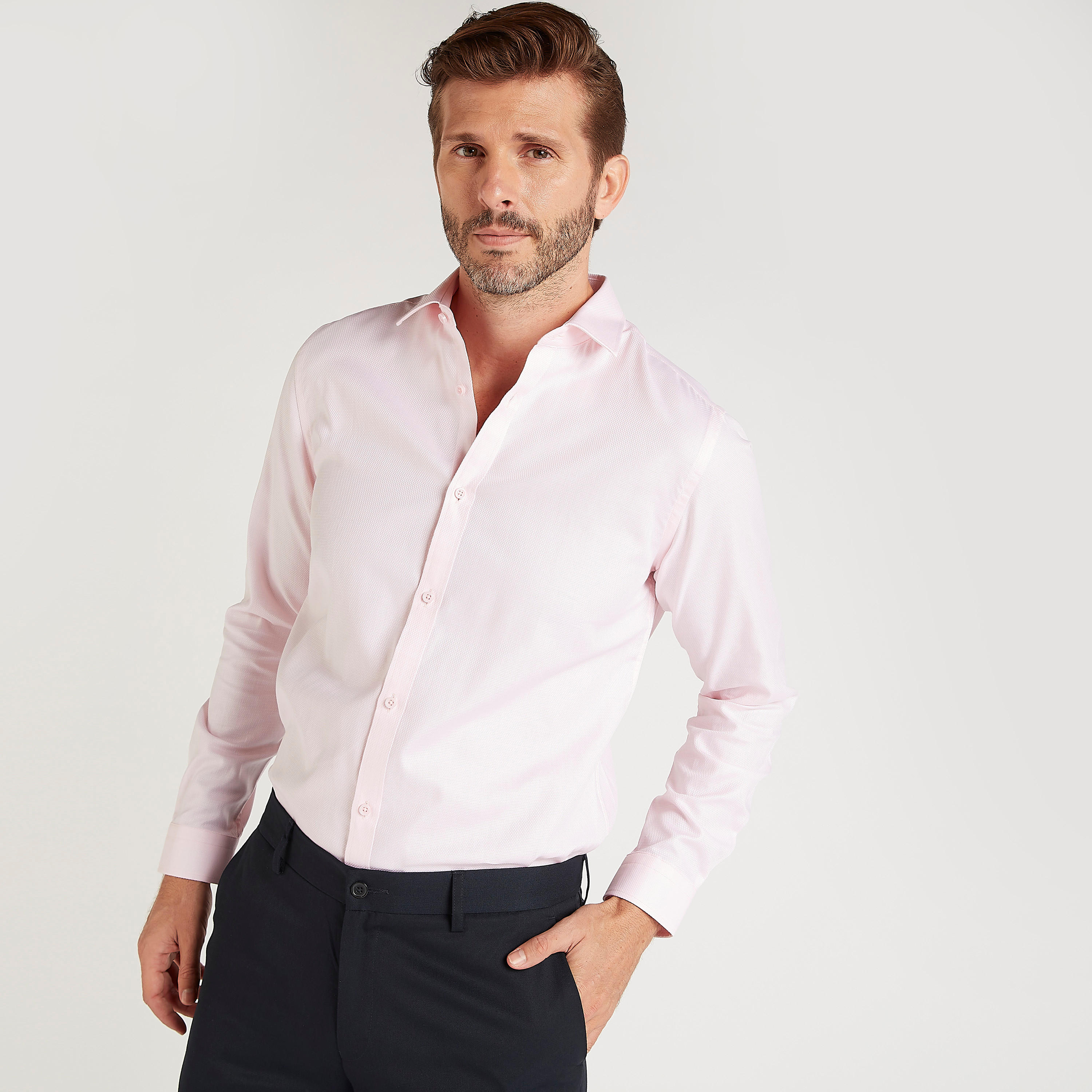 قميص بارز الملمس بقصّة سليم وأكمام طويلة-men-clothing-shirts-image-1