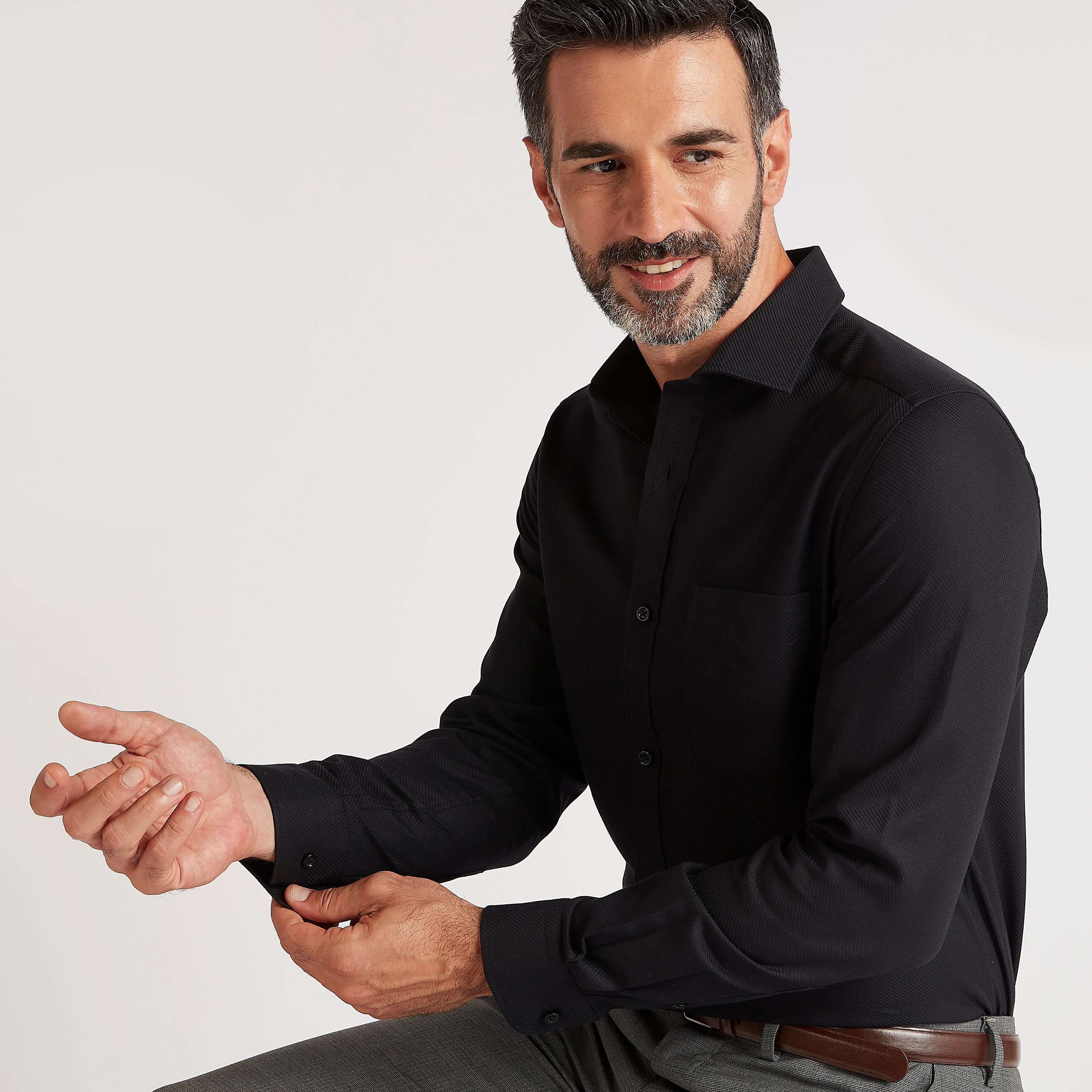 Textured Shirt with Long Sleeves and Chest Pocket-men-clothing-shirts-image-1