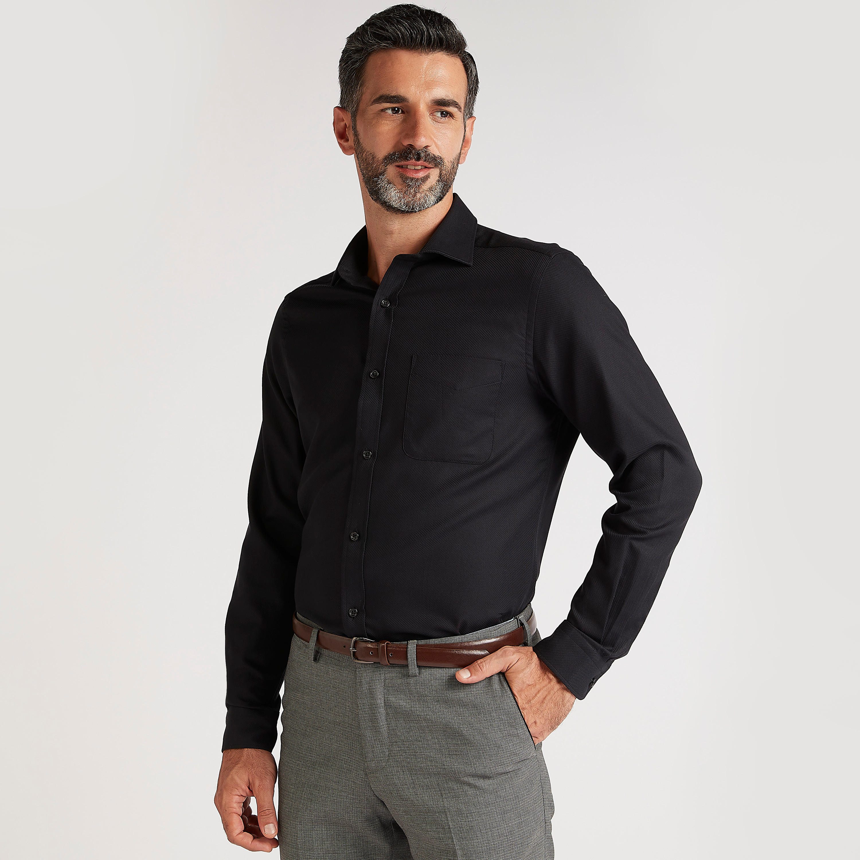 Textured Shirt with Long Sleeves and Chest Pocket-men-clothing-shirts-image-2