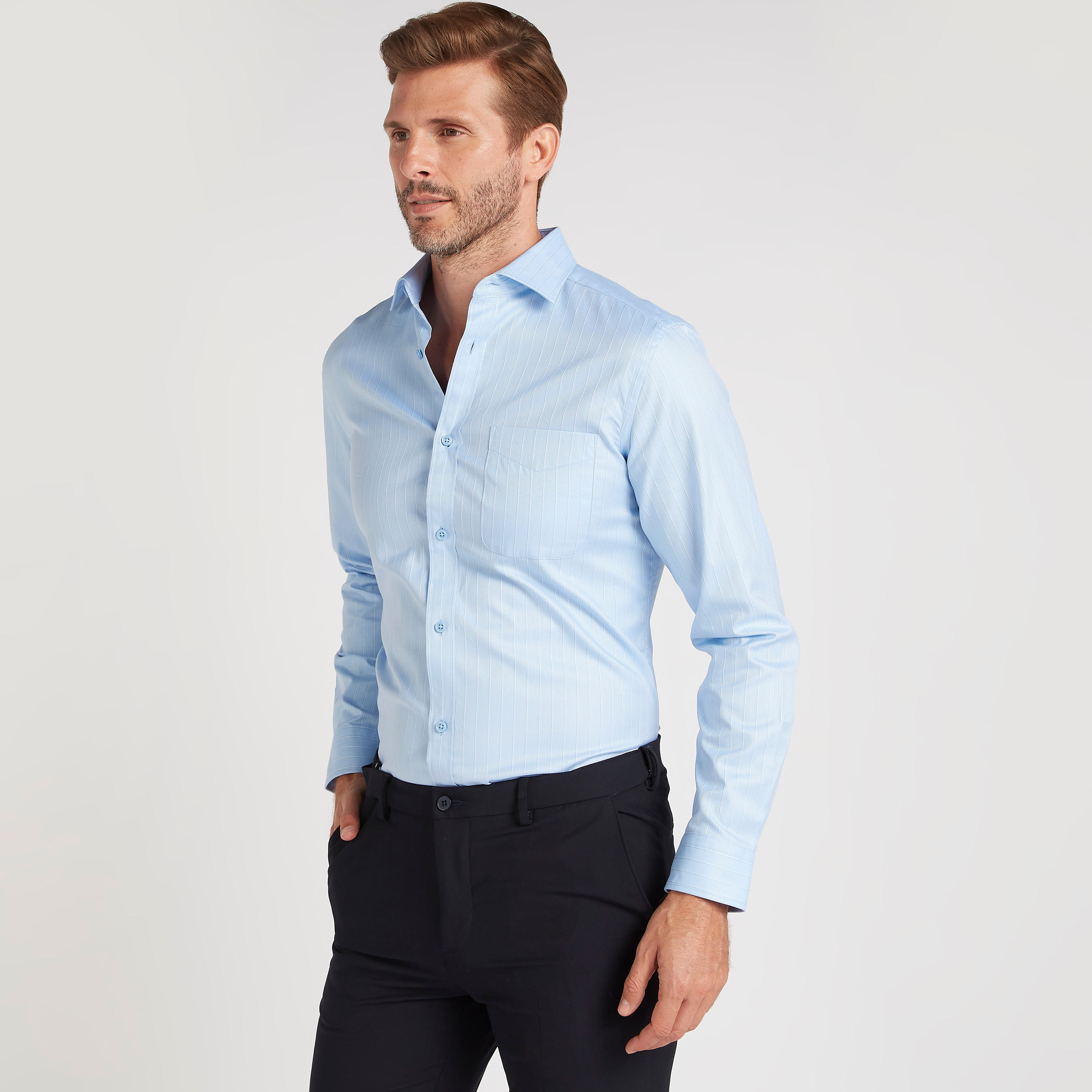 قميص مخطط بياقة عاديّة وأكمام طويلة-men-clothing-shirts-image-1