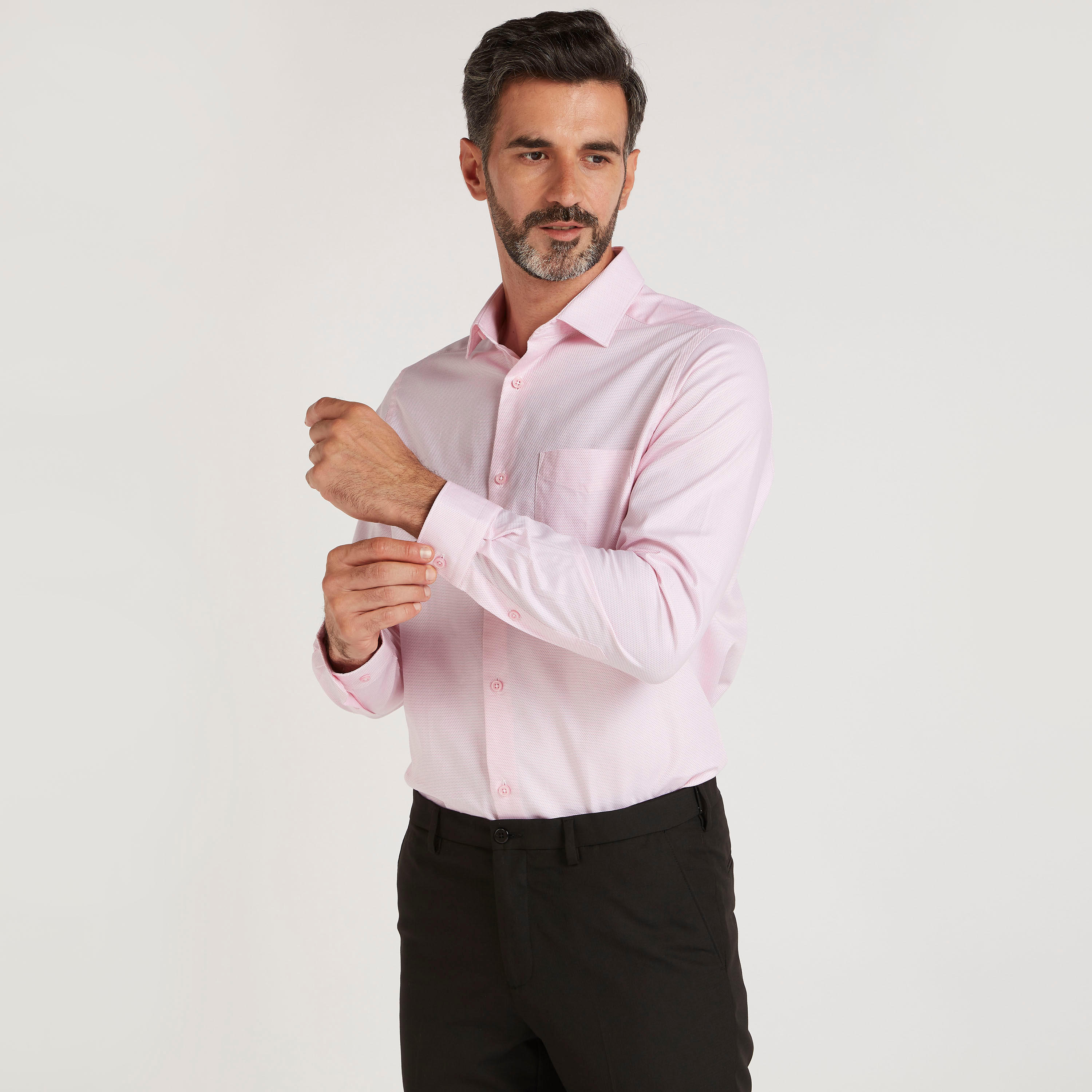 Textured Formal Shirt with Long Sleeves and Chest Pocket-men-clothing-shirts-image-1