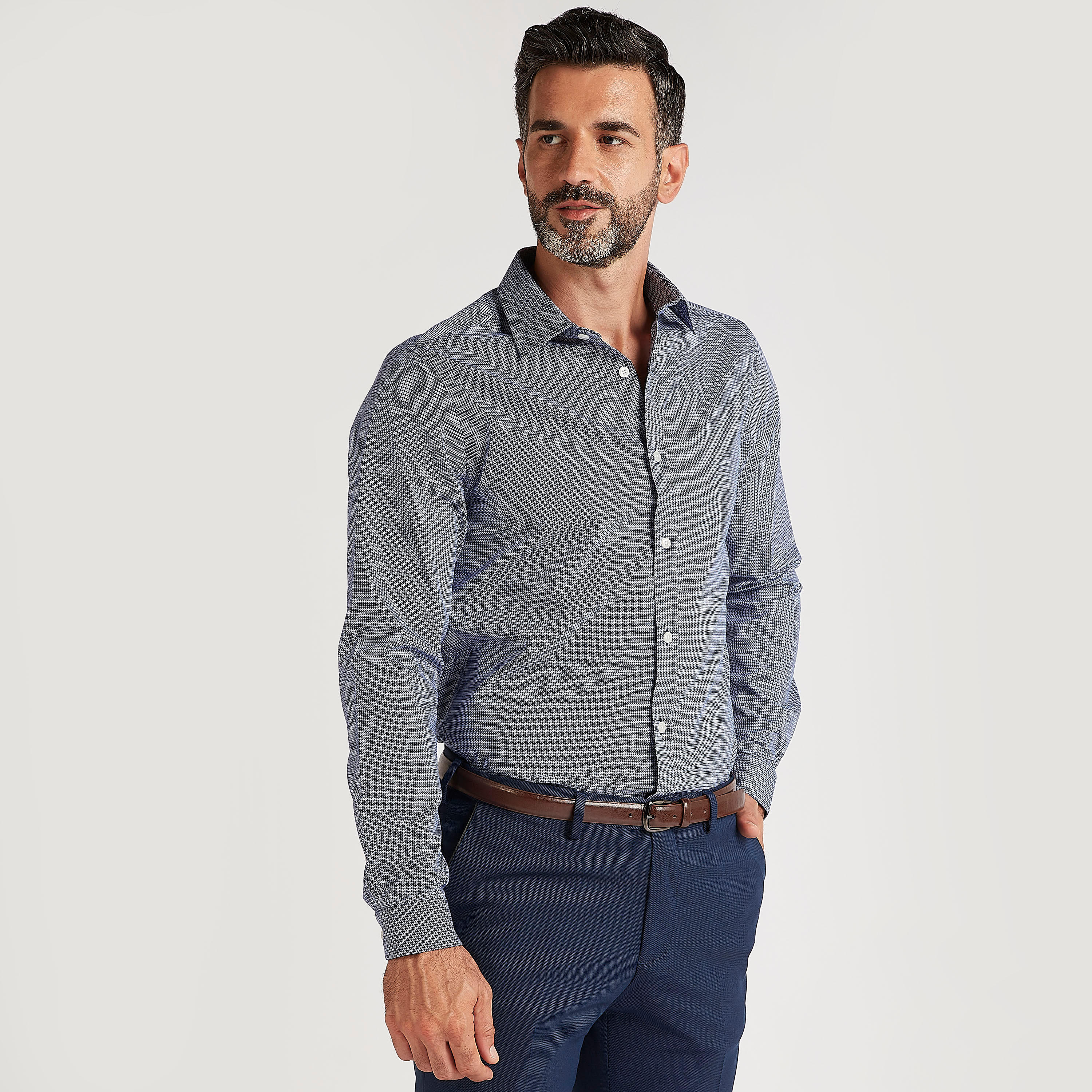 Checked Slim Fit Button Up Shirt with Long Sleeves-men-clothing-shirts-image-1