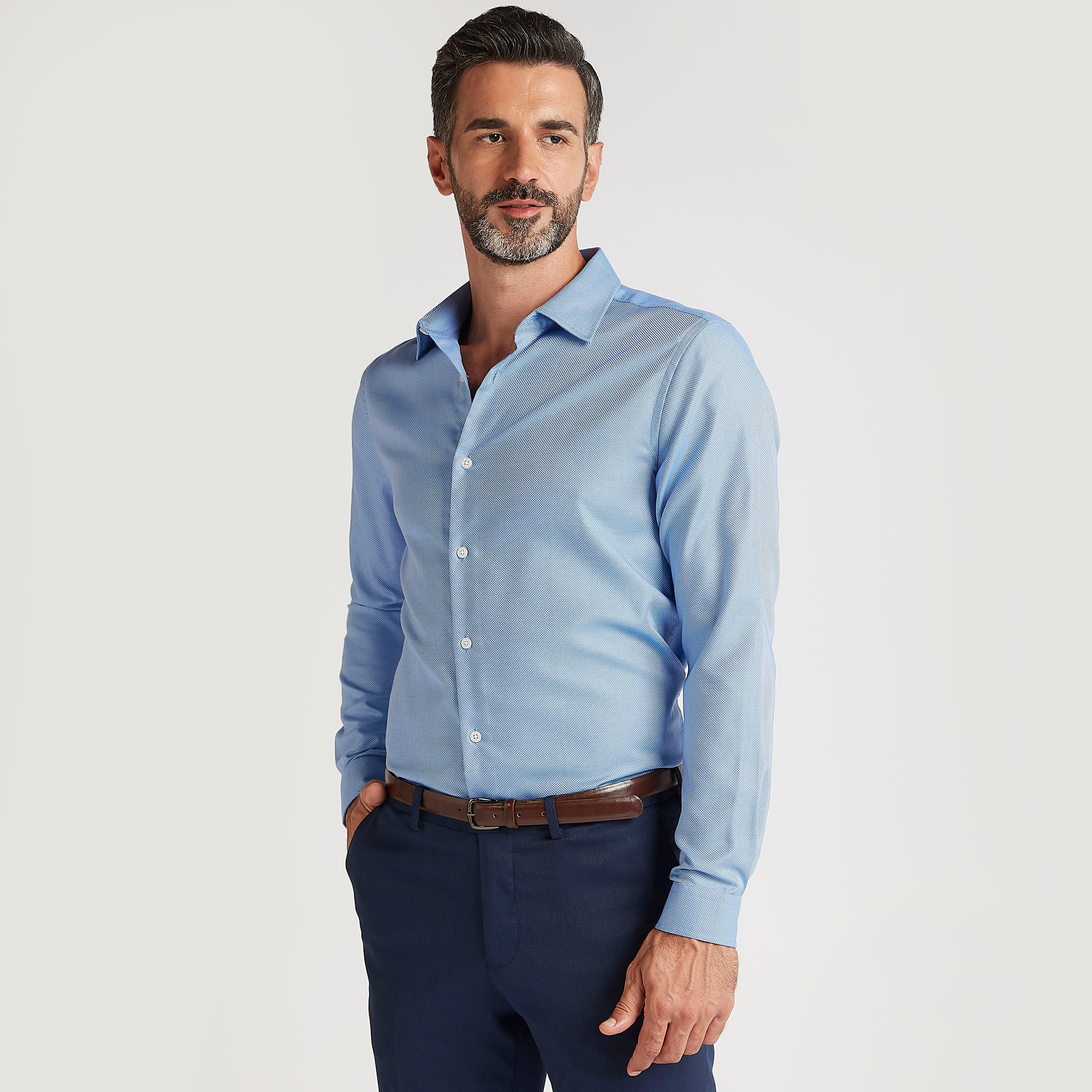 قميص سليم فيت بارز الملمس بأكمام طويلة وياقة عادية-men-clothing-shirts-image-1