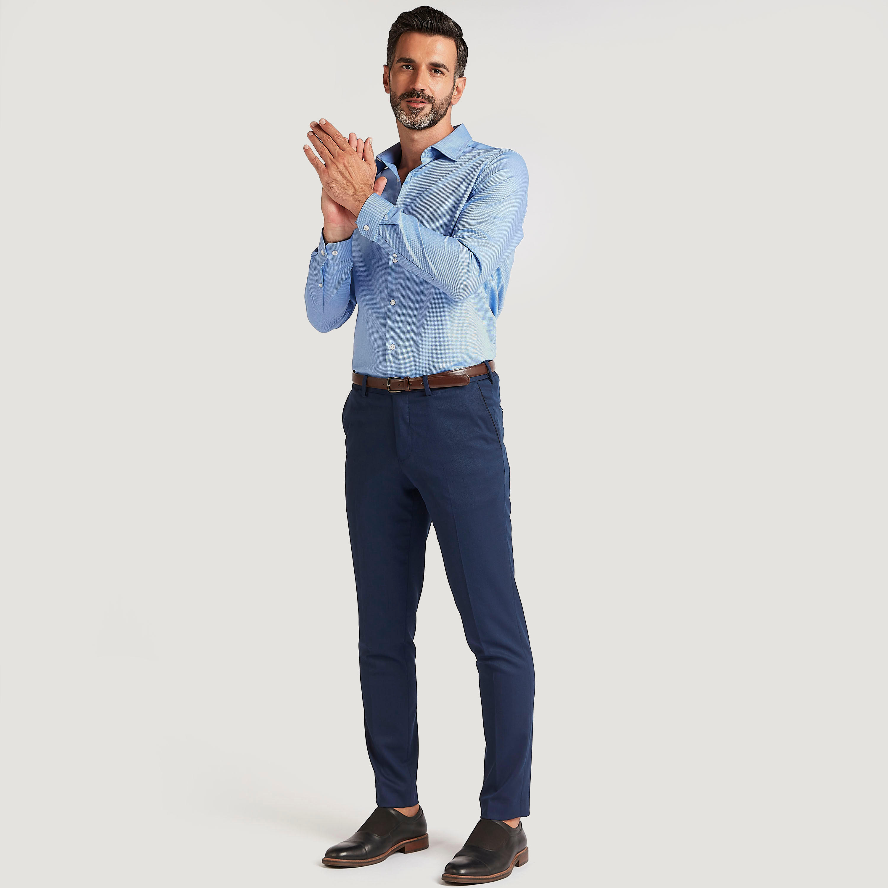 قميص سليم فيت بارز الملمس بأكمام طويلة وياقة عادية-men-clothing-shirts-image-2