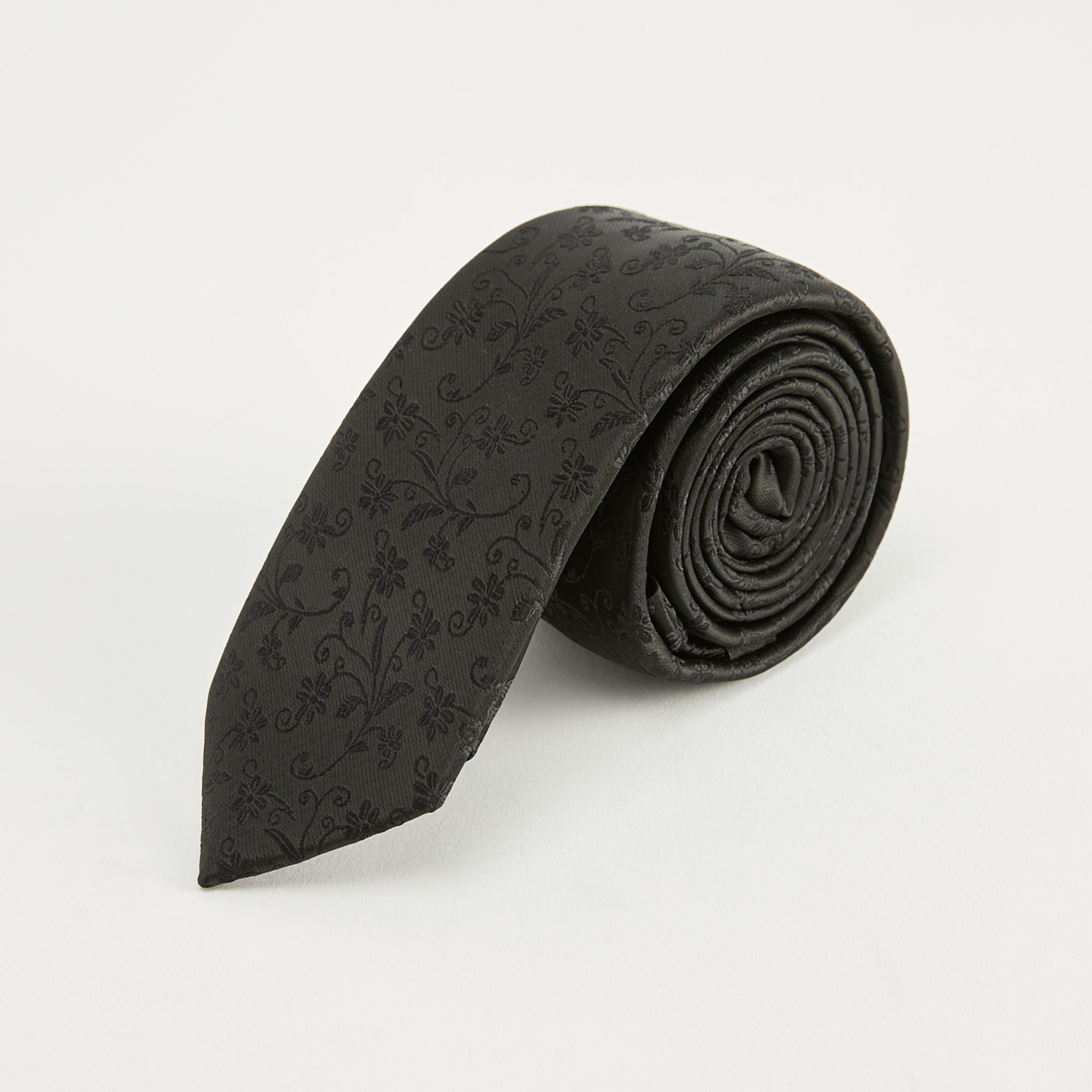 ربطة عنق عادية بتصميم أزهار بارزة الملمس وحلقة تثبيت-men-tiesandcufflinks-pocketsquares-image-3