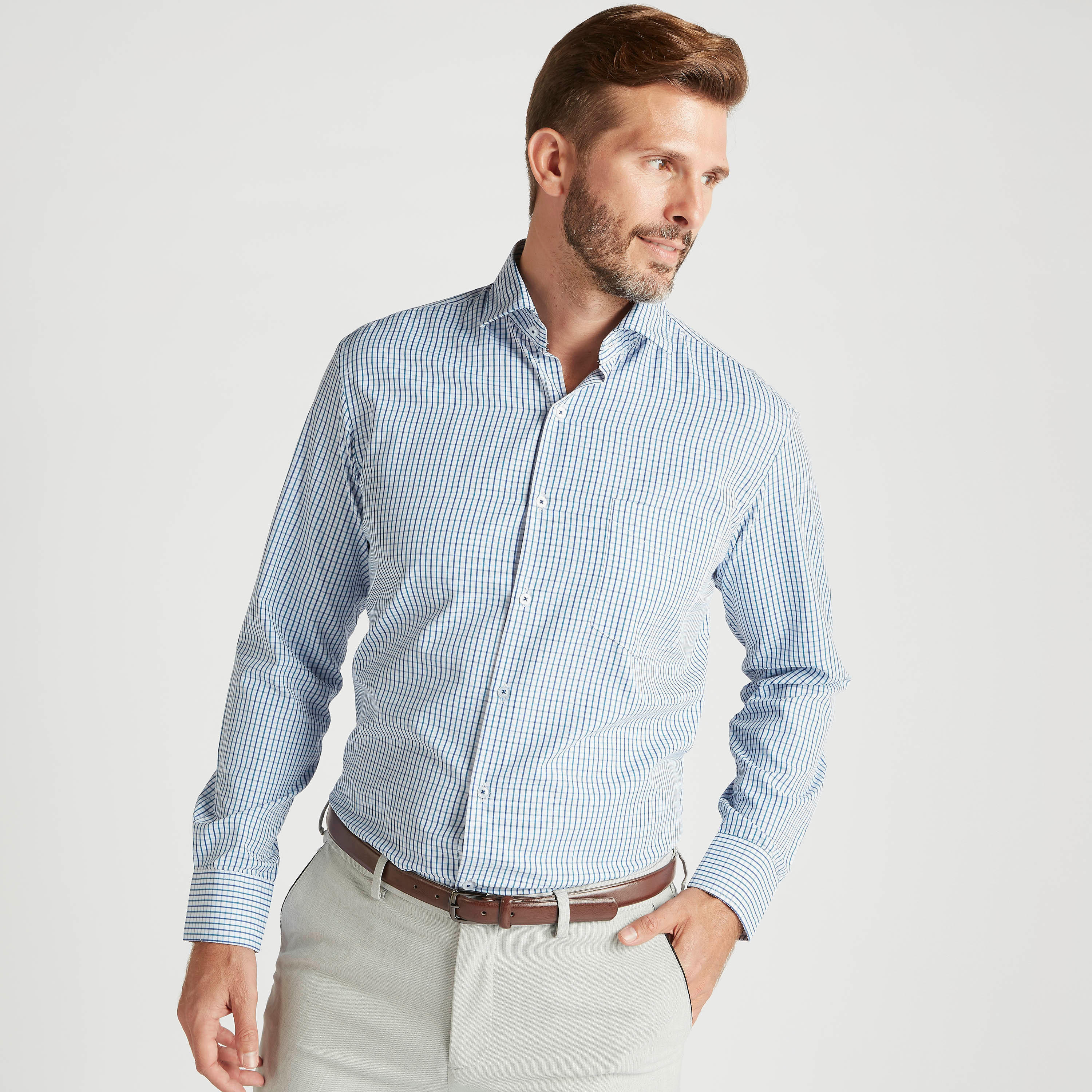 Checked Shirt with Chest Pocket and Long Sleeves-men-clothing-shirts-image-1