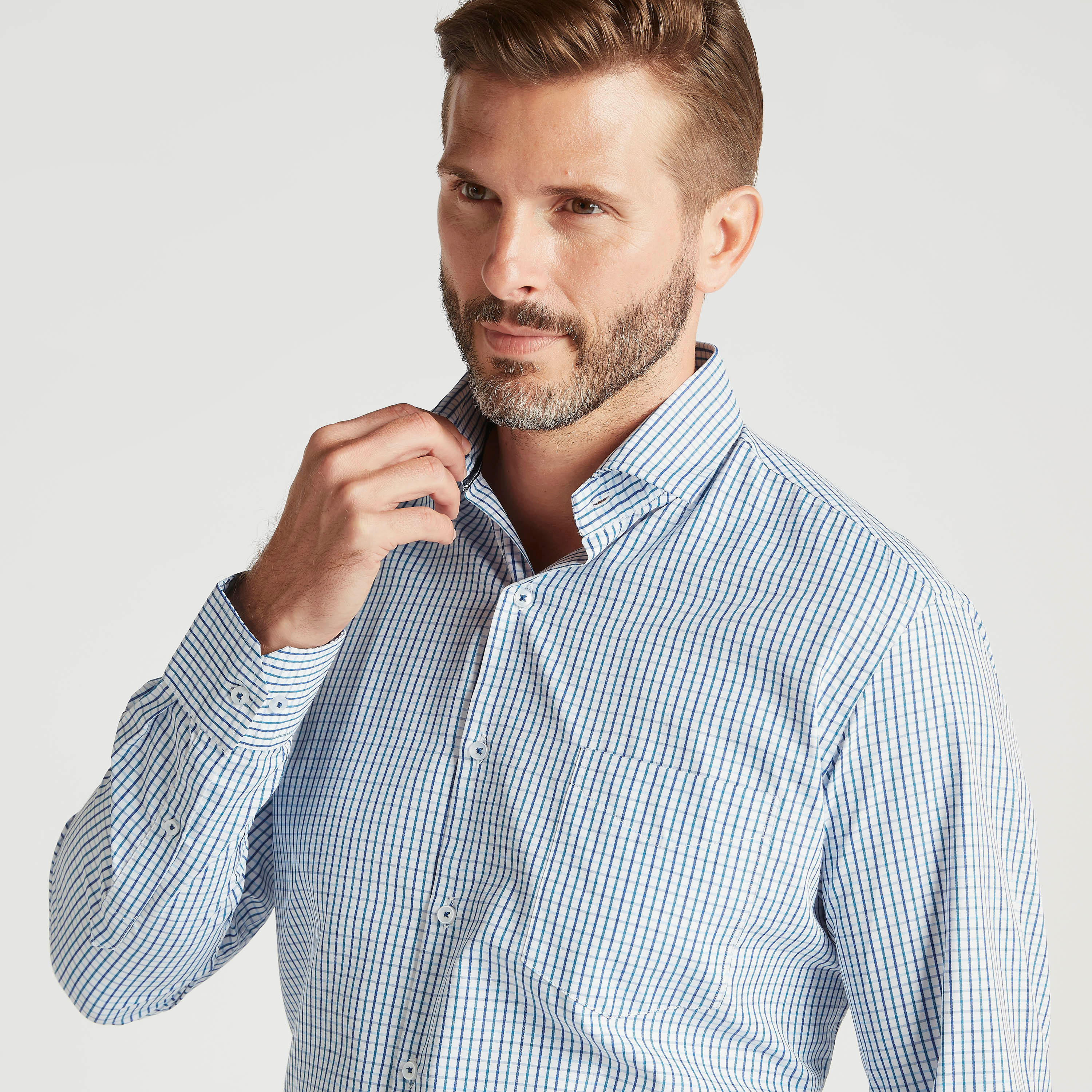 Checked Shirt with Chest Pocket and Long Sleeves-men-clothing-shirts-image-3