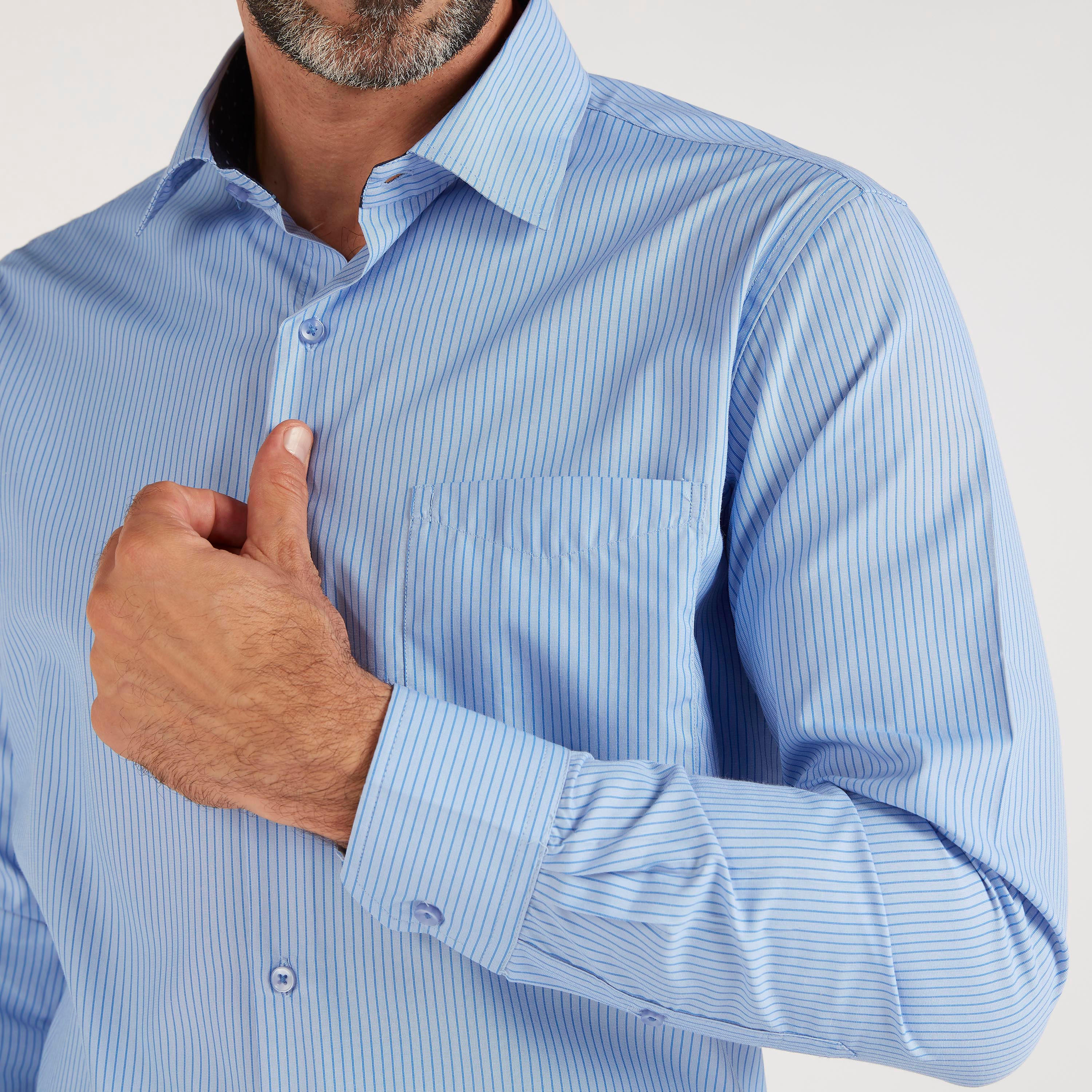قميص رسمي مخطط بأكمام طويلة وجيب على الصدر-men-clothing-shirts-image-3