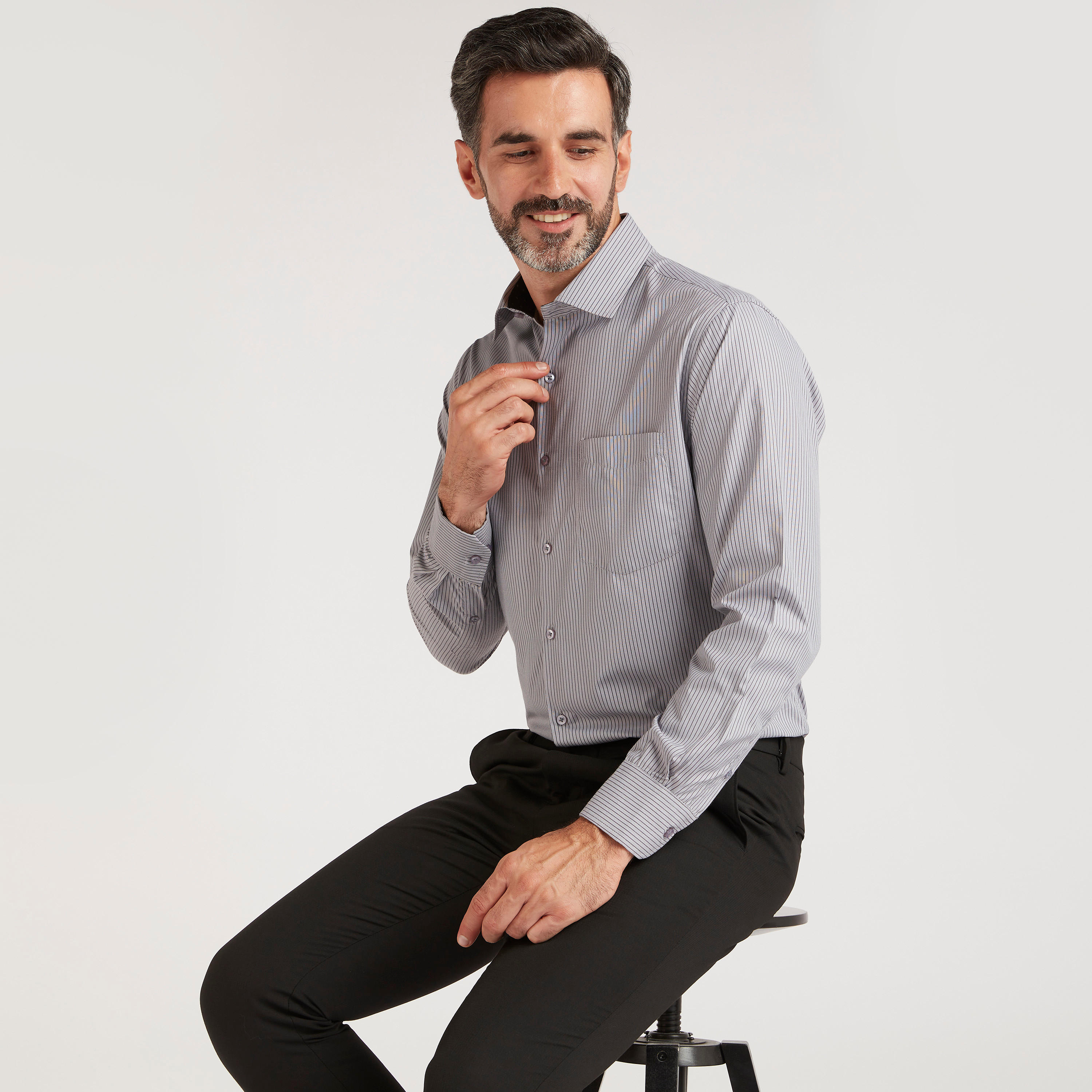 Striped Formal Shirt with Long Sleeves and Chest Pocket-men-clothing-shirts-image-1