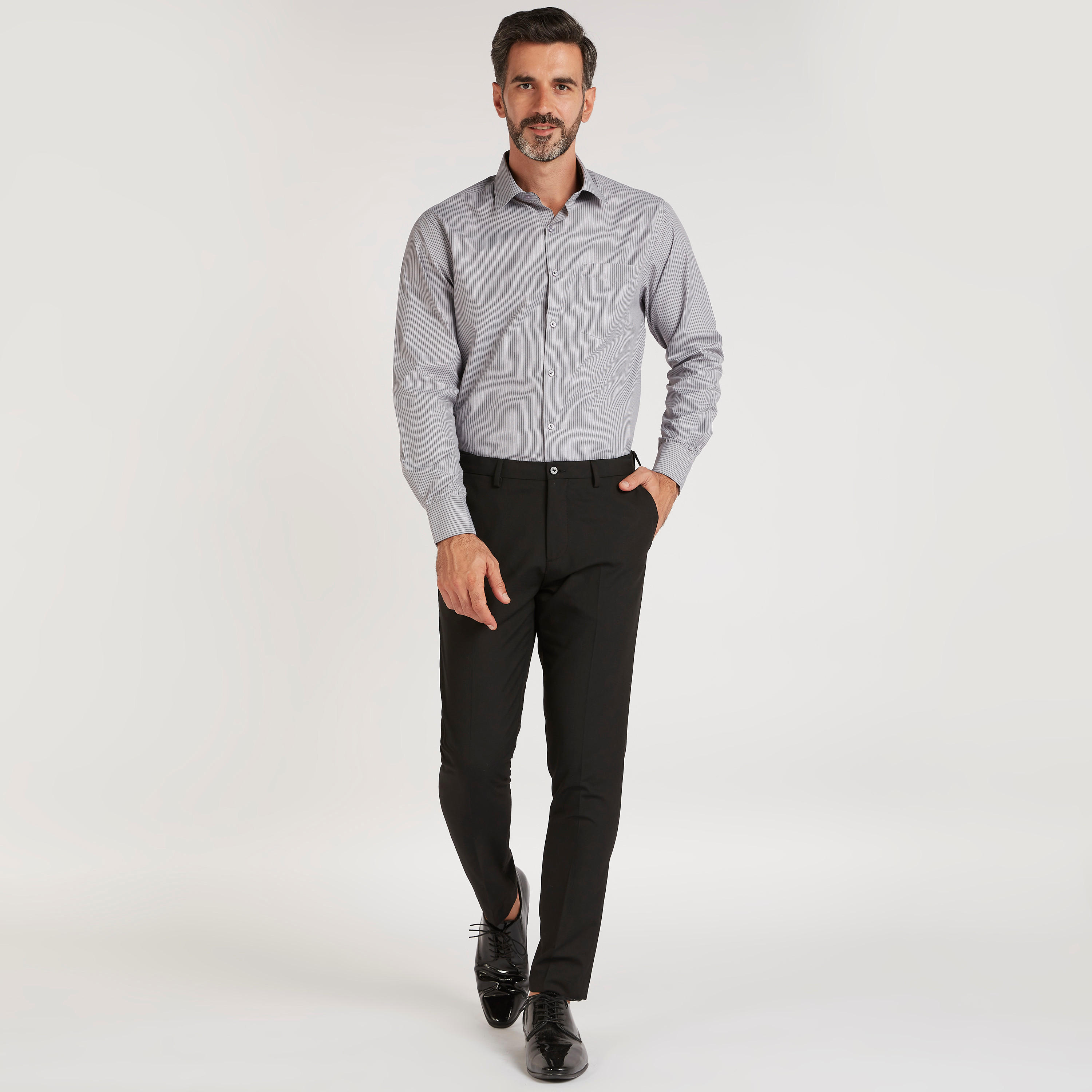 Striped Formal Shirt with Long Sleeves and Chest Pocket-men-clothing-shirts-image-2