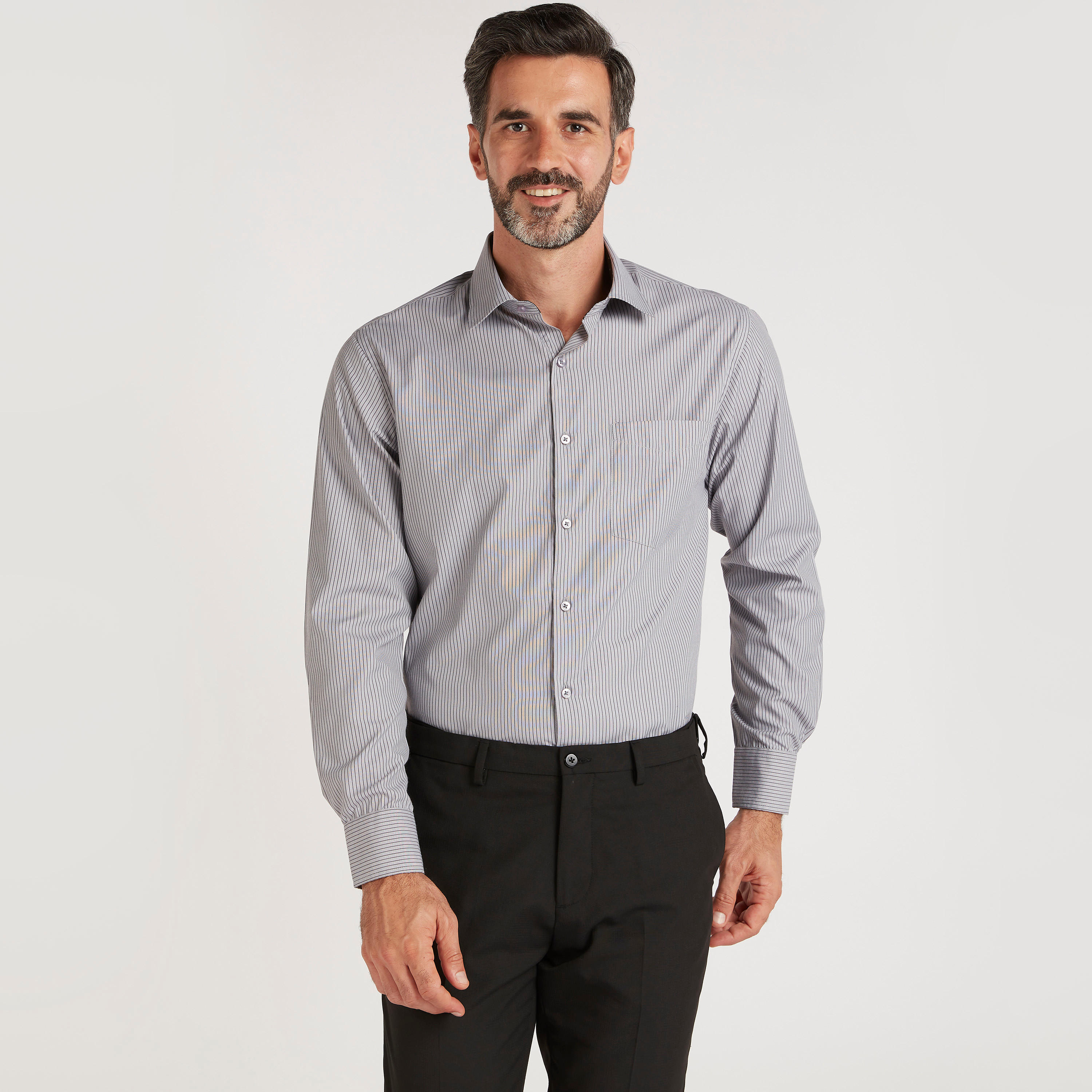 Striped Formal Shirt with Long Sleeves and Chest Pocket-men-clothing-shirts-image-5