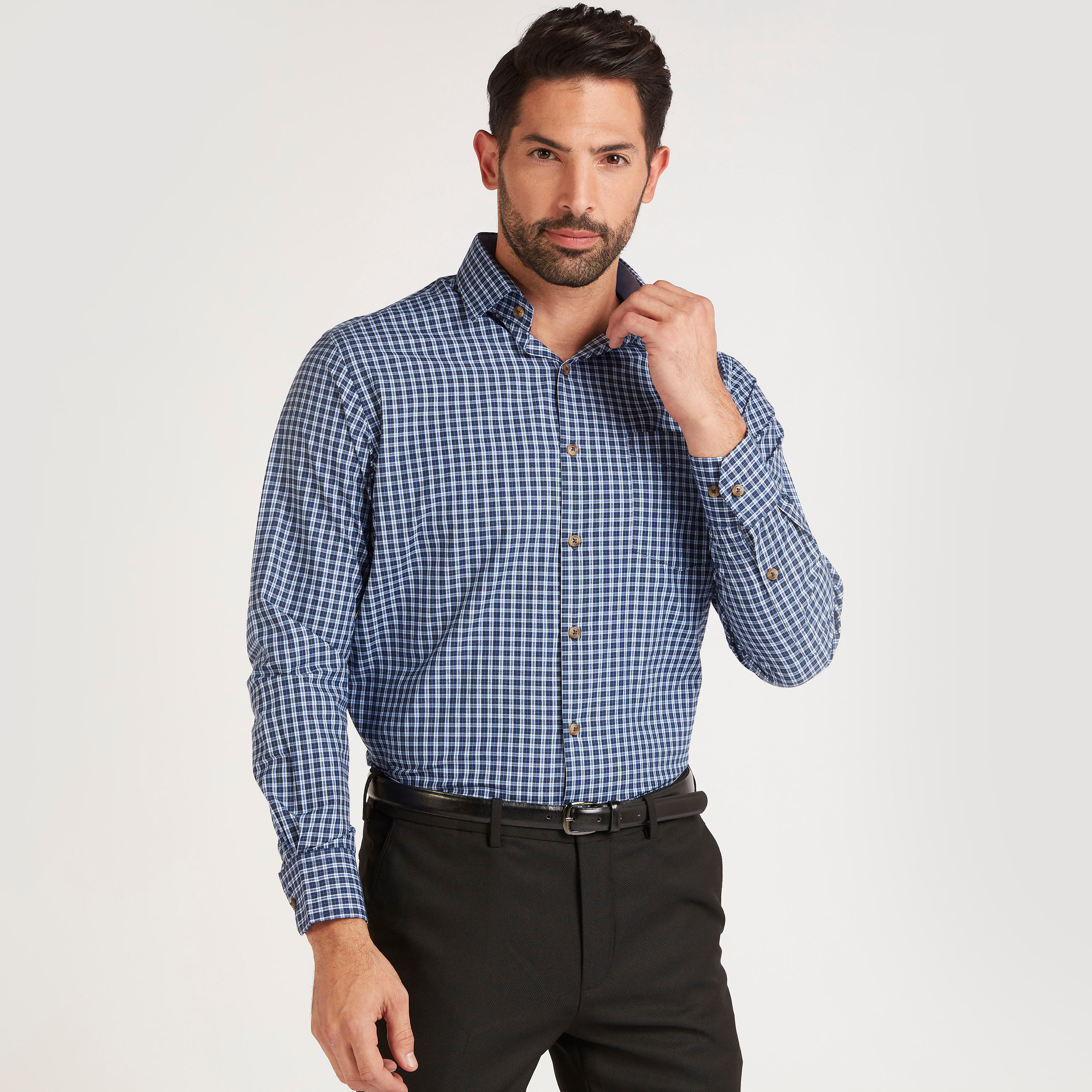 قميص كاروهات بأكمام طويلة وجيب على الصدر-men-clothing-shirts-image-2