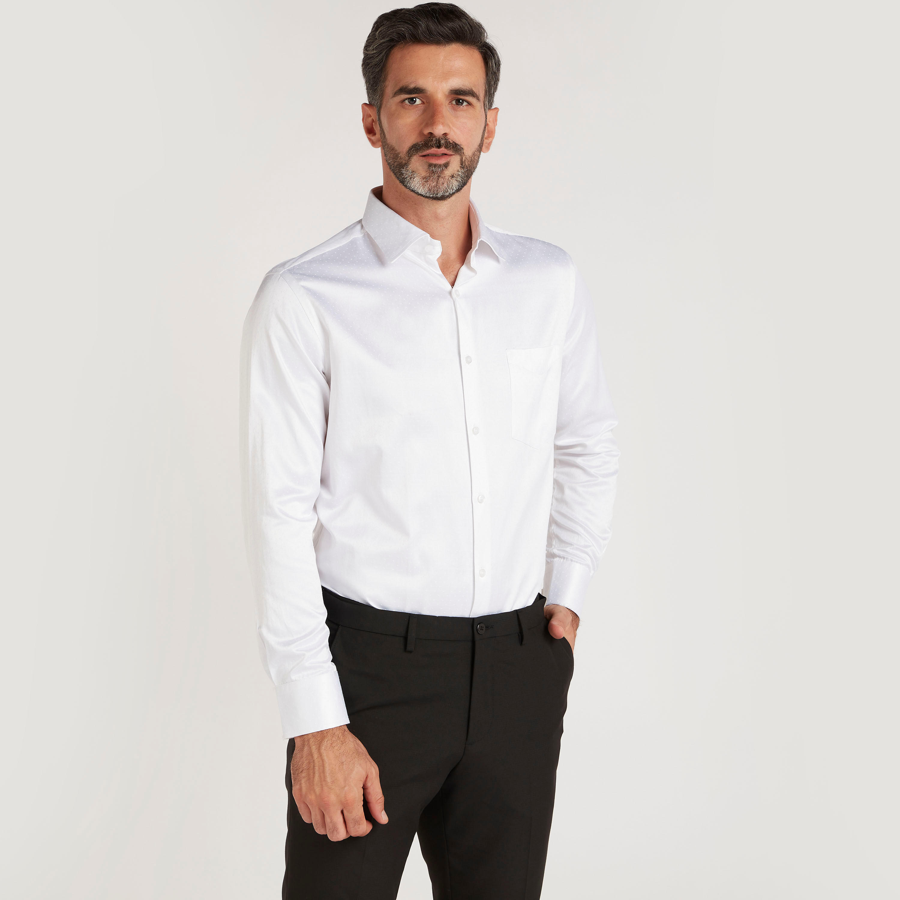 قميص بارز الملمس بأكمام طويلة وجيب على الصدر-men-clothing-shirts-image-1