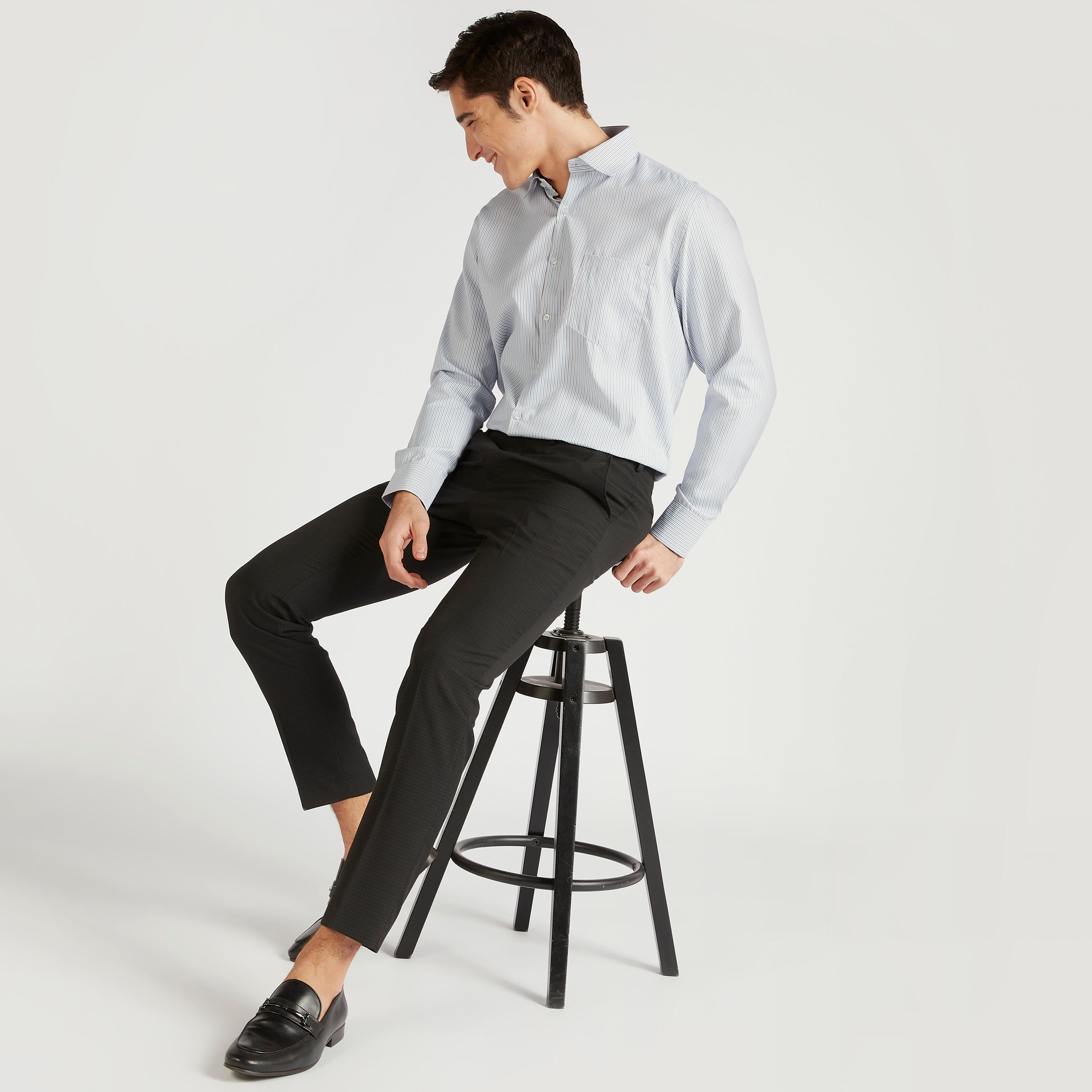 Striped Button Up Shirt with Long Sleeves and Patch Pocket-men-clothing-shirts-image-2