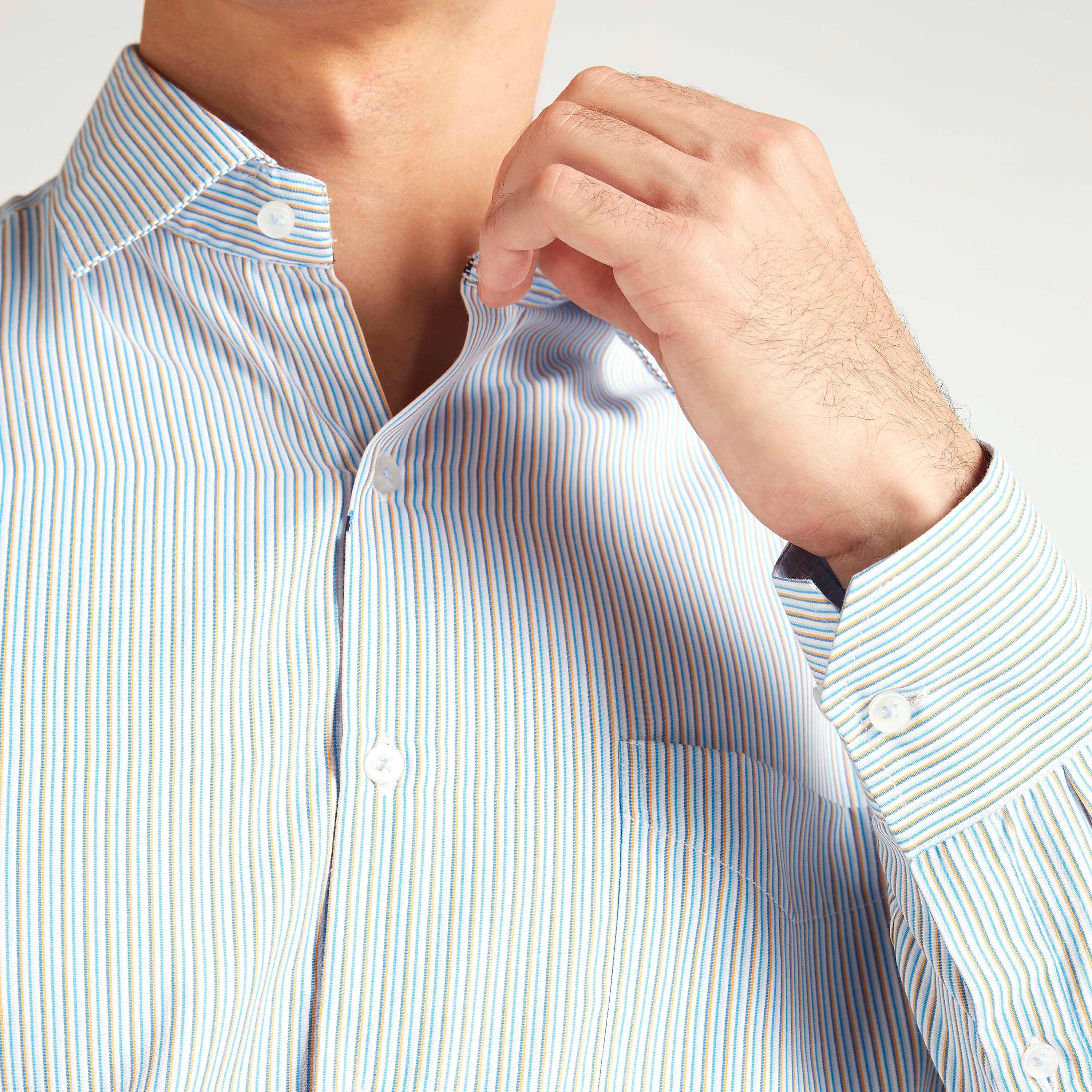 Striped Button Up Shirt with Long Sleeves and Patch Pocket-men-clothing-shirts-image-3