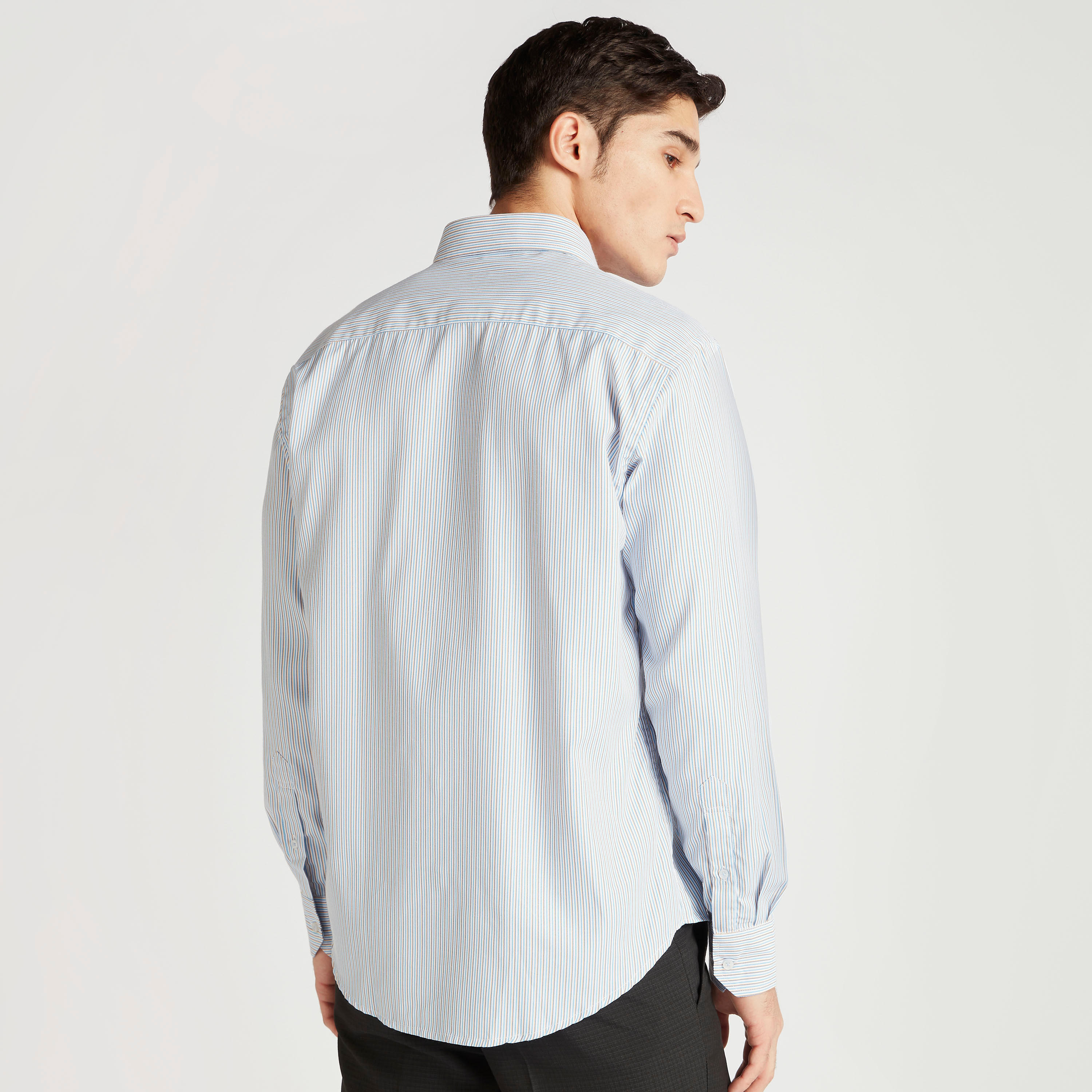 Striped Button Up Shirt with Long Sleeves and Patch Pocket-men-clothing-shirts-image-4