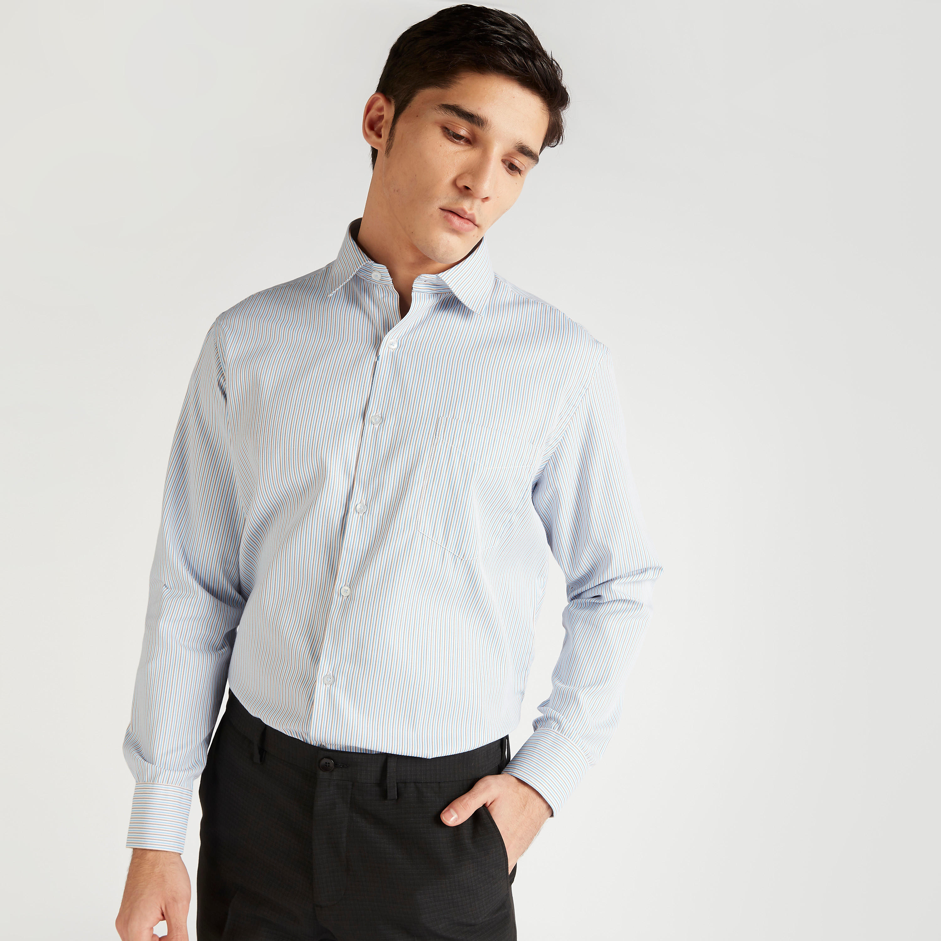 Striped Button Up Shirt with Long Sleeves and Patch Pocket-men-clothing-shirts-image-5