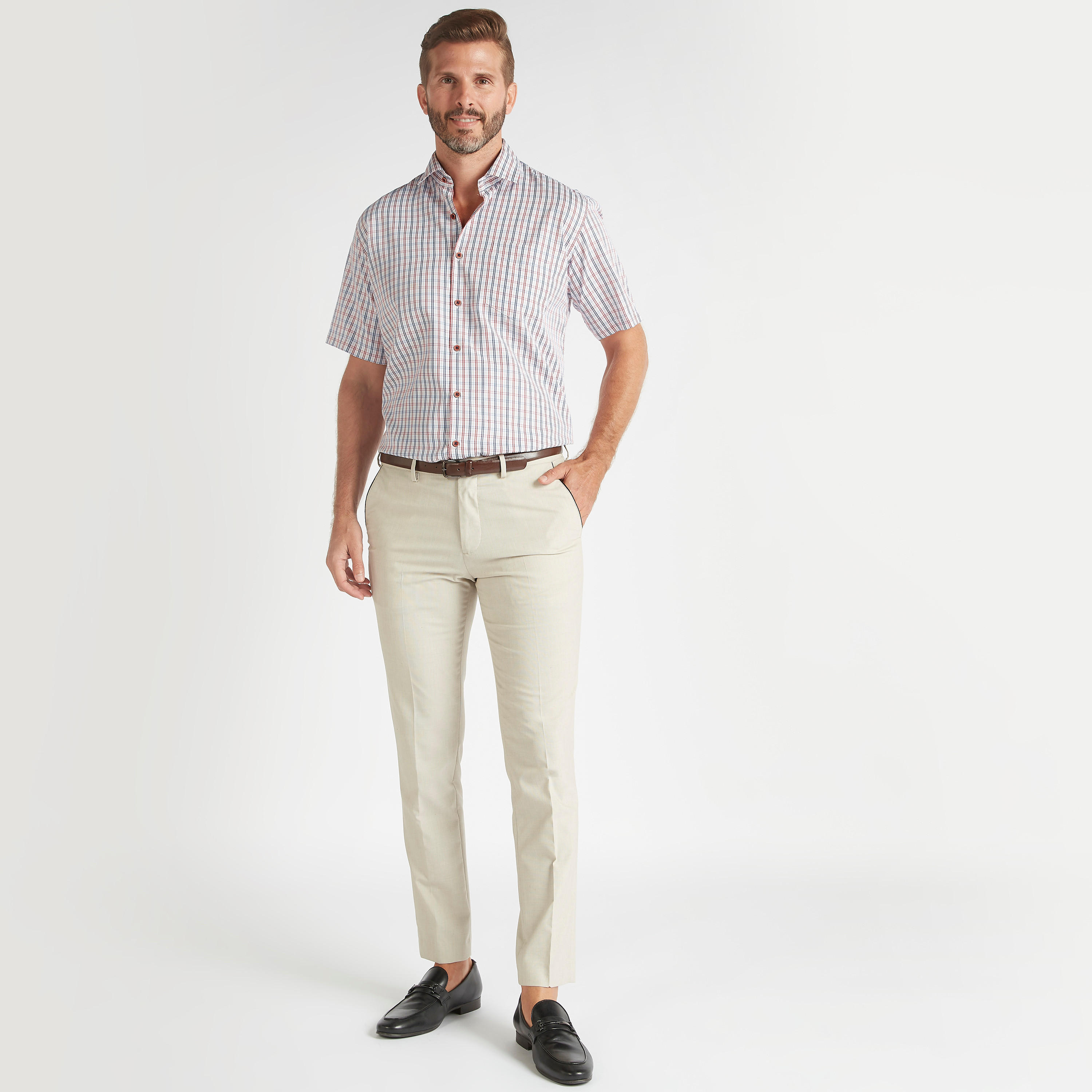 Checked Formal Shirt with Short Sleeves and Pocket-men-clothing-shirts-image-2