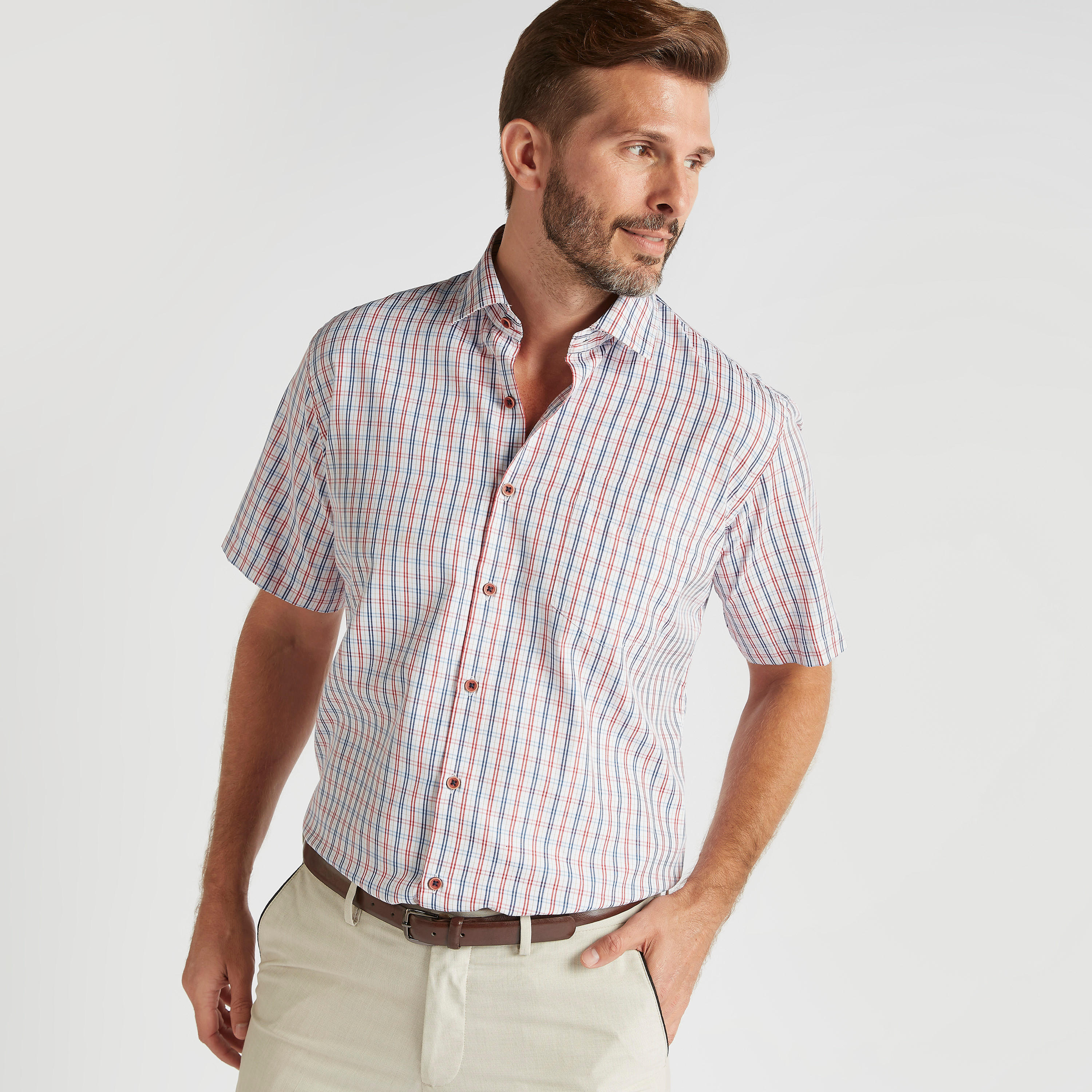 Checked Formal Shirt with Short Sleeves and Pocket-men-clothing-shirts-image-3