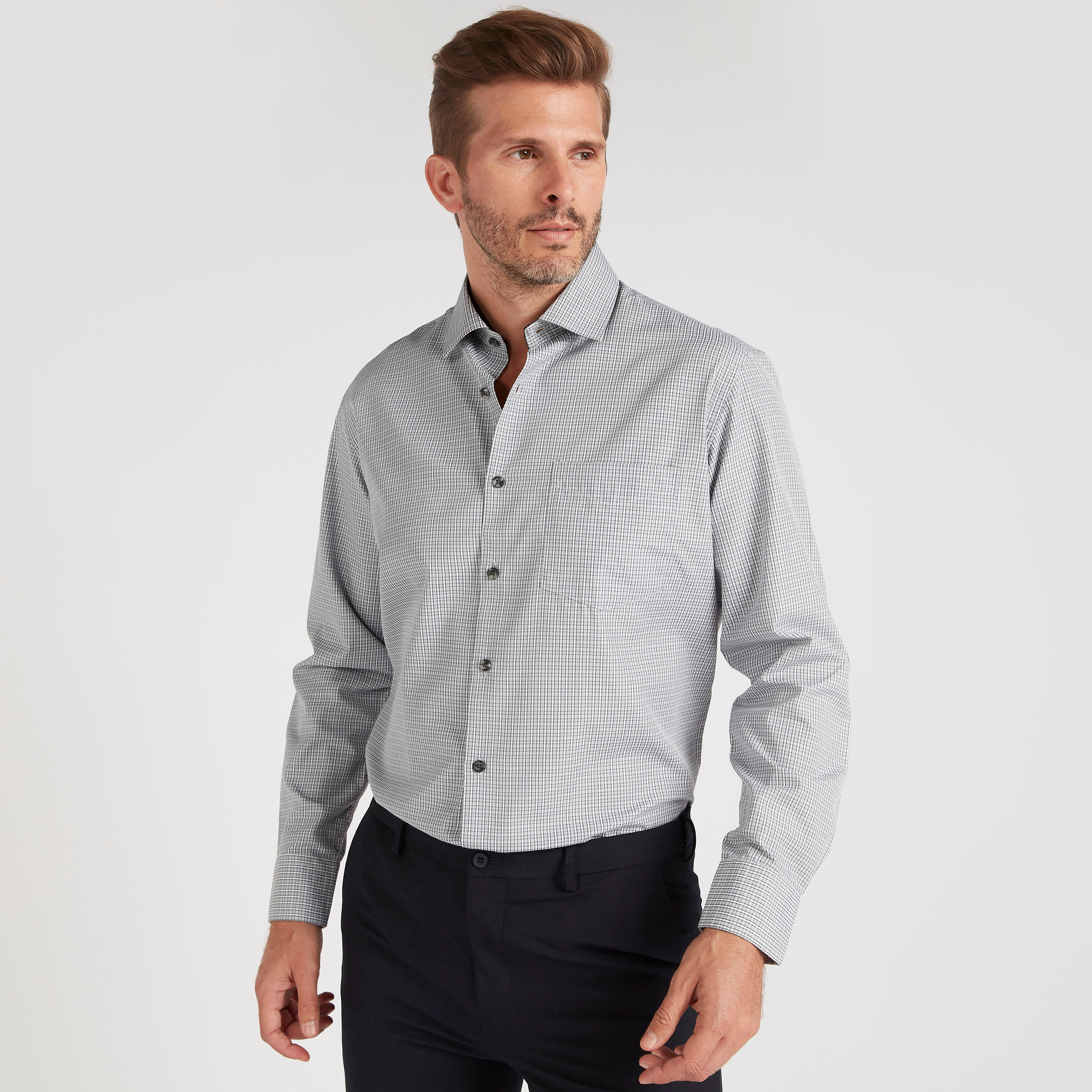 قميص كاروهات بياقة عادية وأكمام طويلة-men-clothing-shirts-image-4