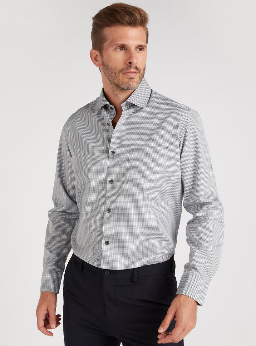 قميص كاروهات بياقة عادية وأكمام طويلة-men-clothing-shirts-image-4