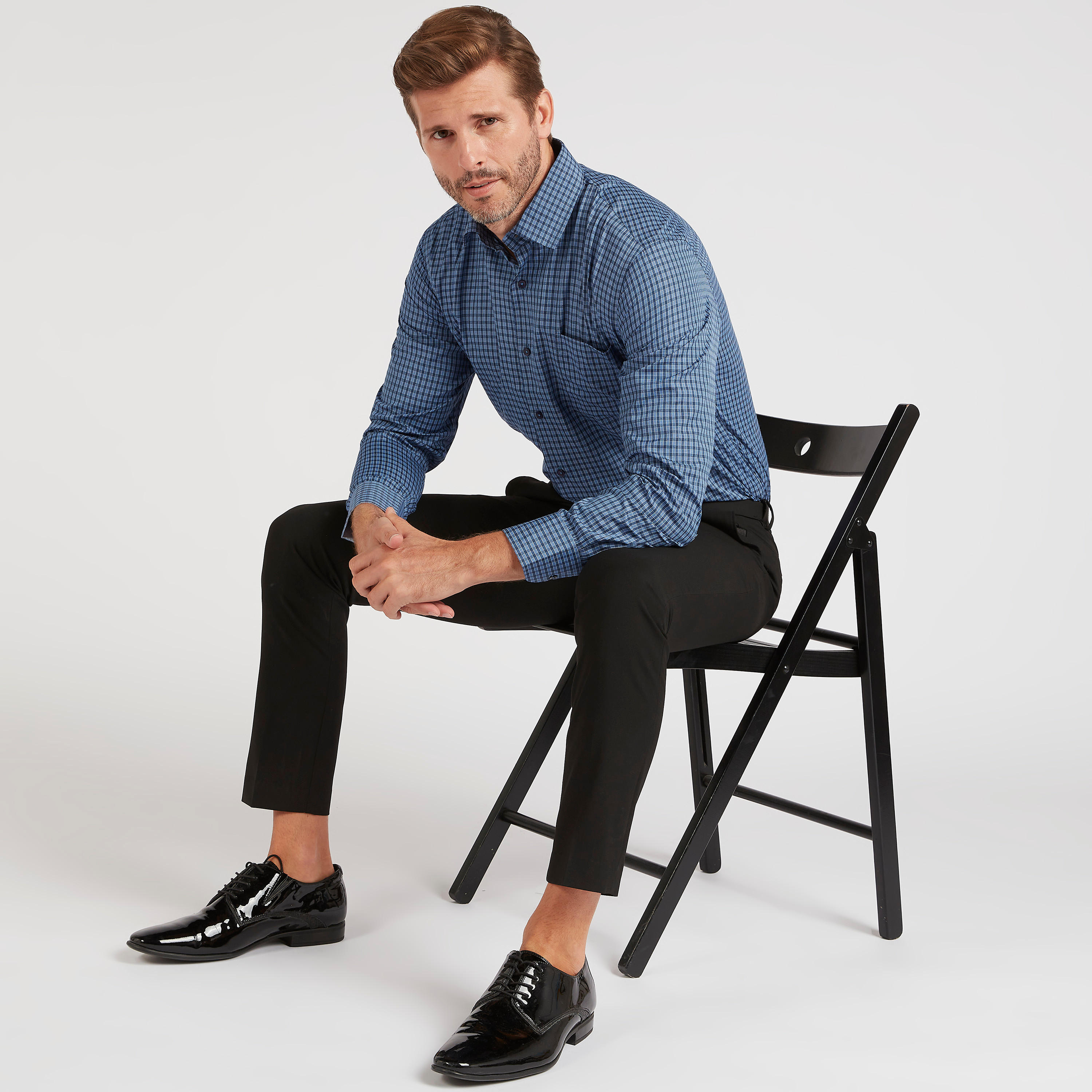 Checked Formal Shirt with Long Sleeves and Pocket-men-clothing-shirts-image-1