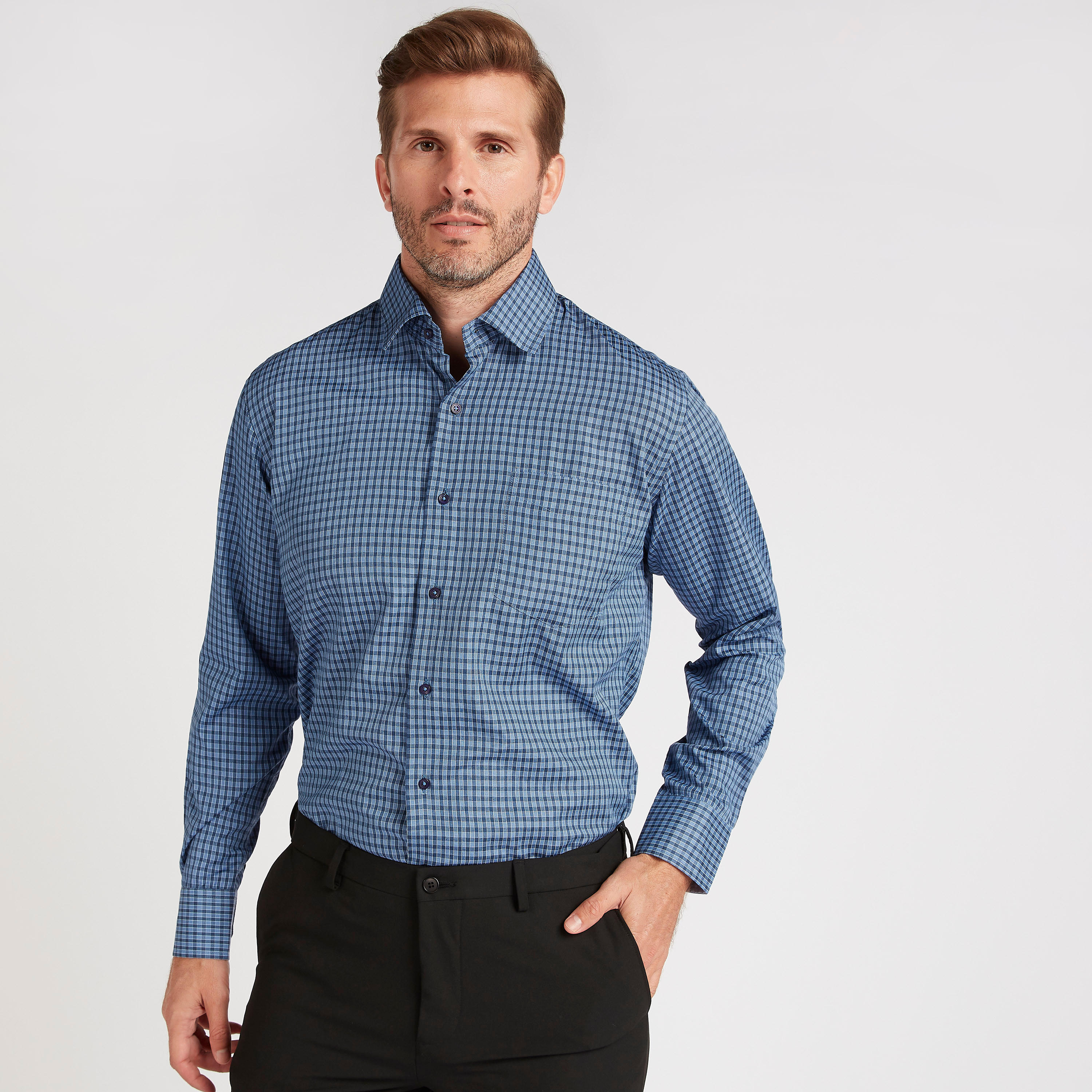 Checked Formal Shirt with Long Sleeves and Pocket-men-clothing-shirts-image-2