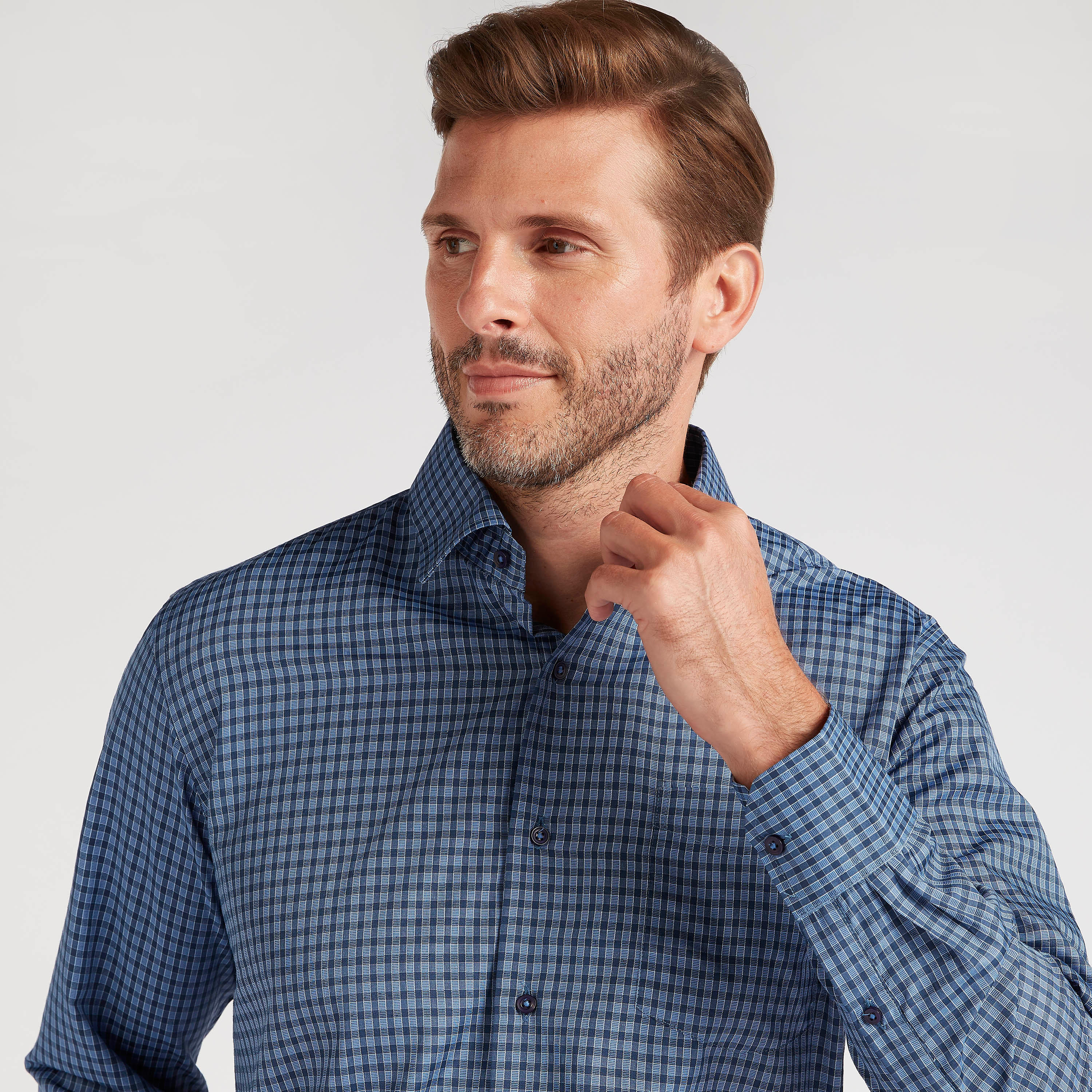 Checked Formal Shirt with Long Sleeves and Pocket-men-clothing-shirts-image-3