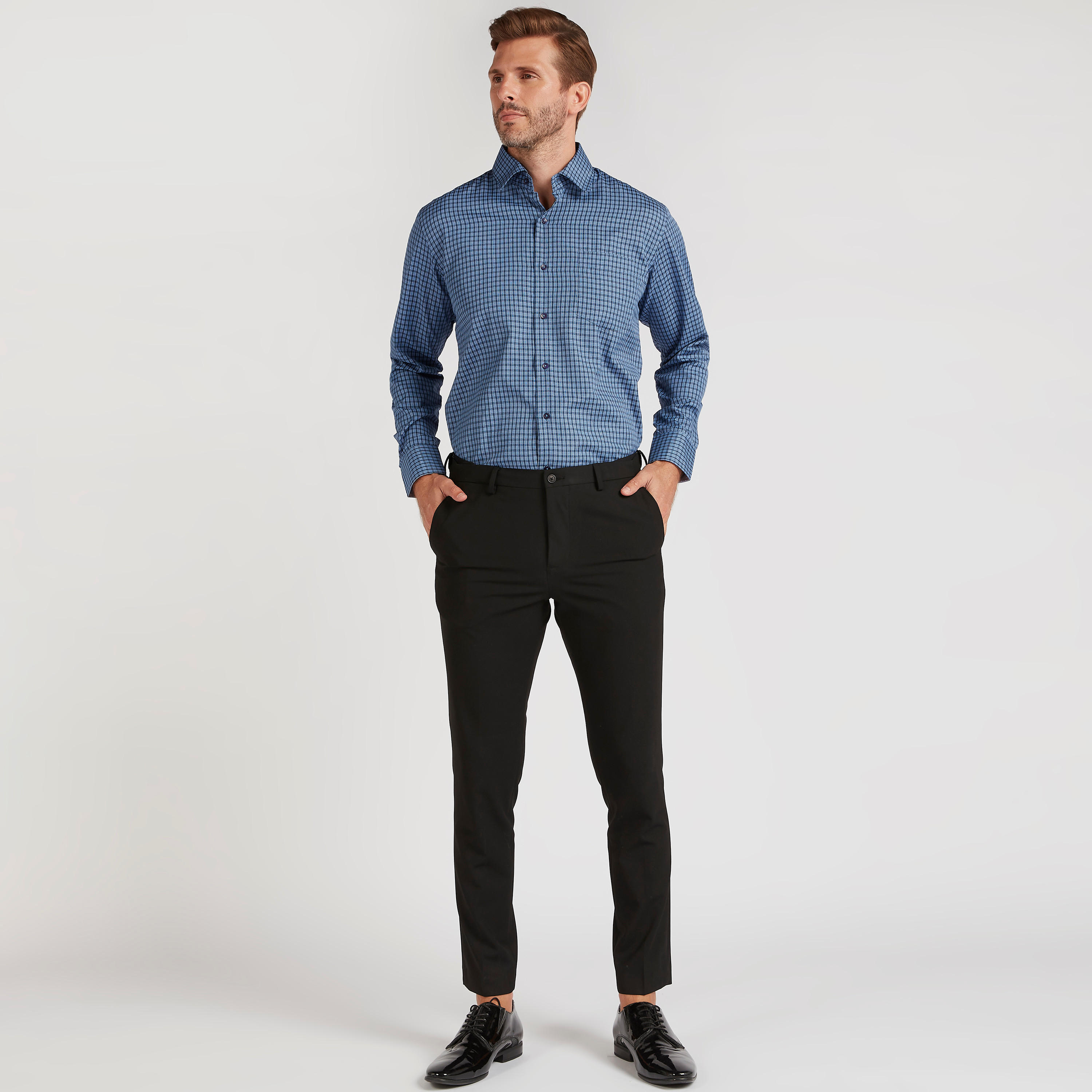 Checked Formal Shirt with Long Sleeves and Pocket-men-clothing-shirts-image-5