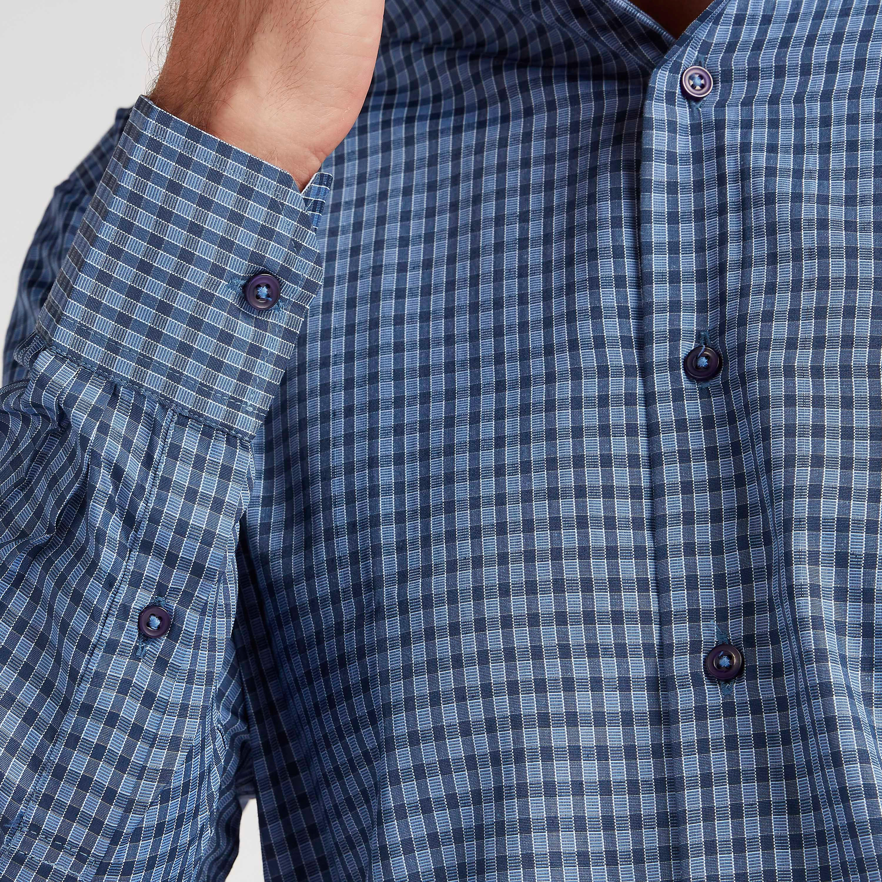 Checked Formal Shirt with Long Sleeves and Pocket-men-clothing-shirts-image-6