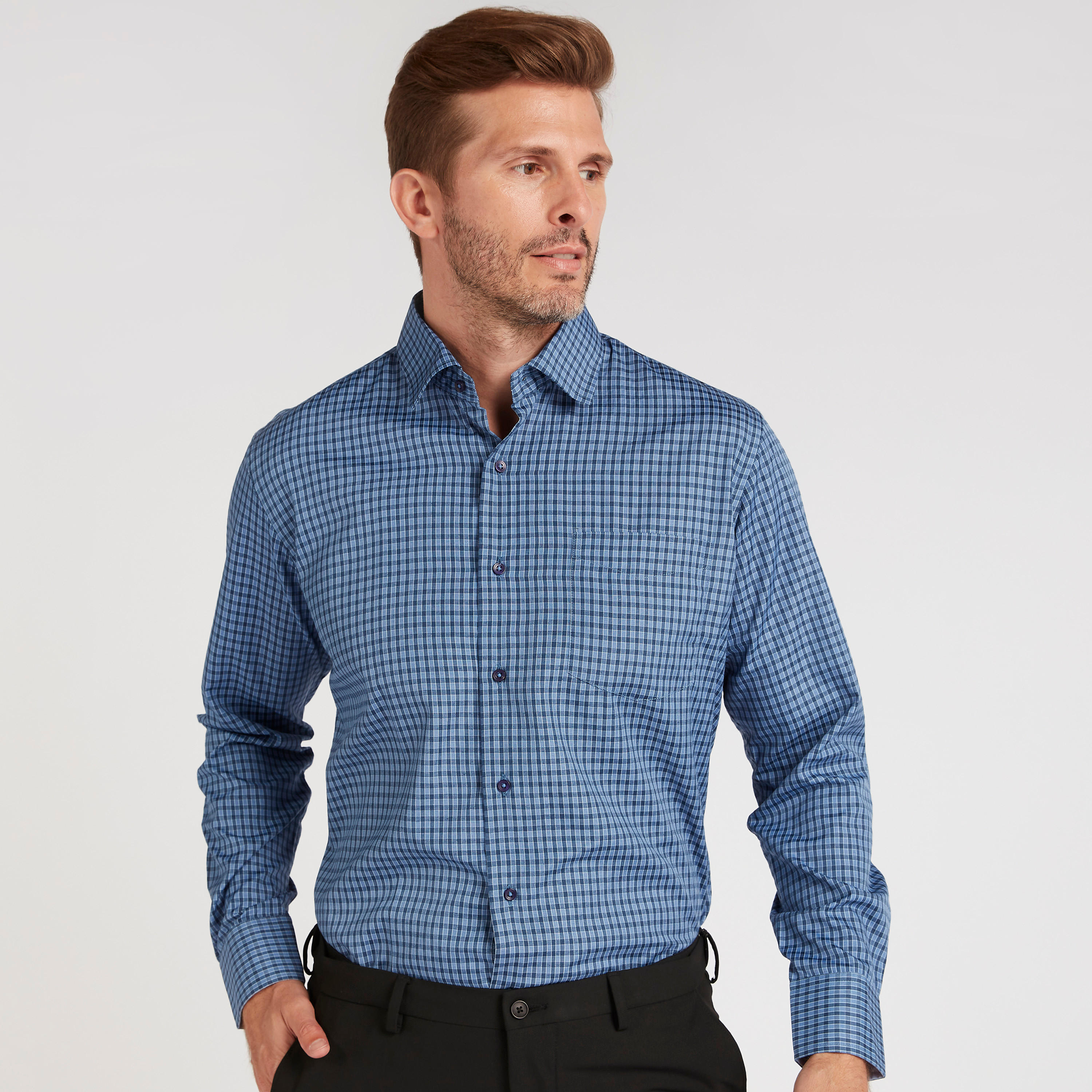 Checked Formal Shirt with Long Sleeves and Pocket-men-clothing-shirts-image-7
