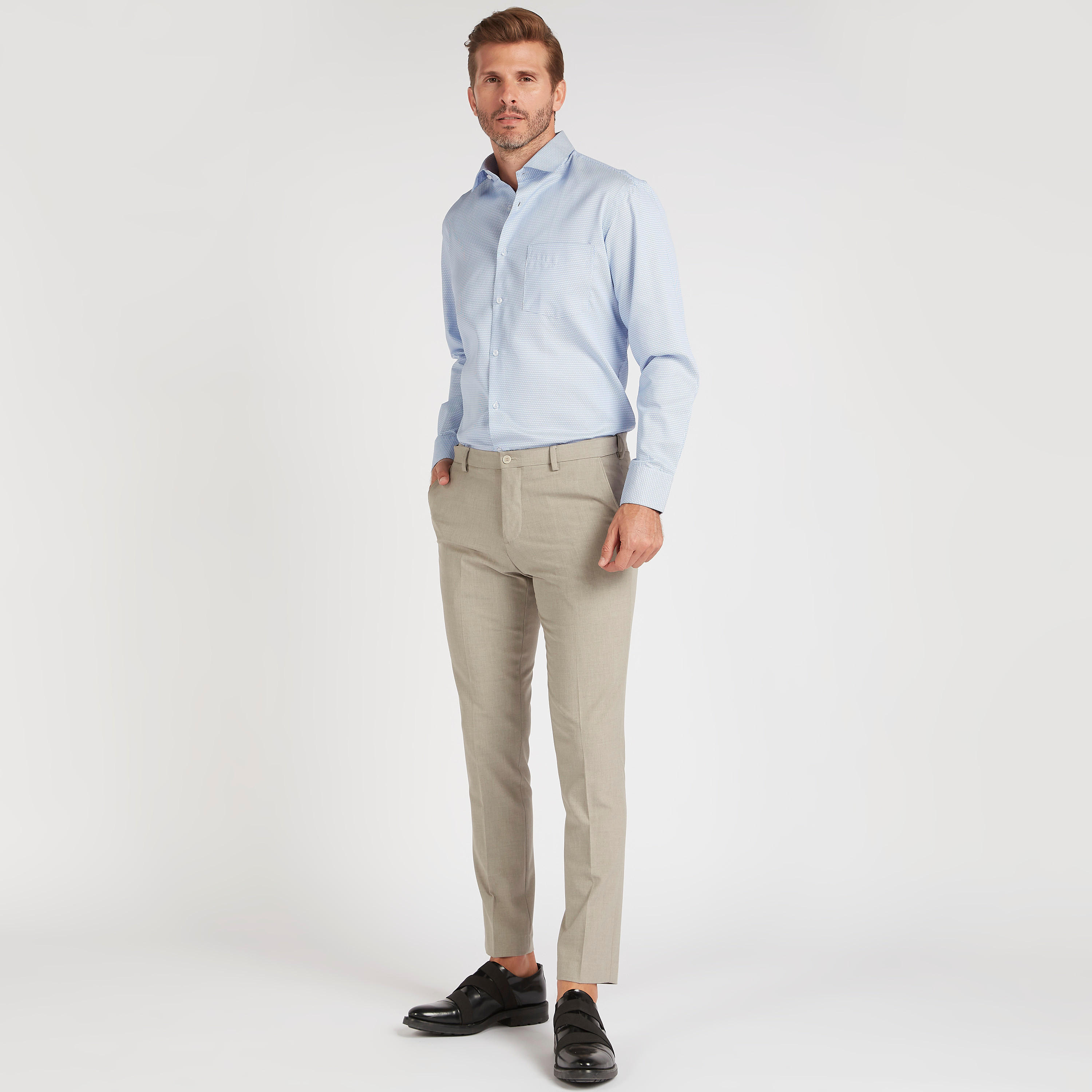 Textured Shirt with Long Sleeves and Spread Collar-men-clothing-shirts-image-2