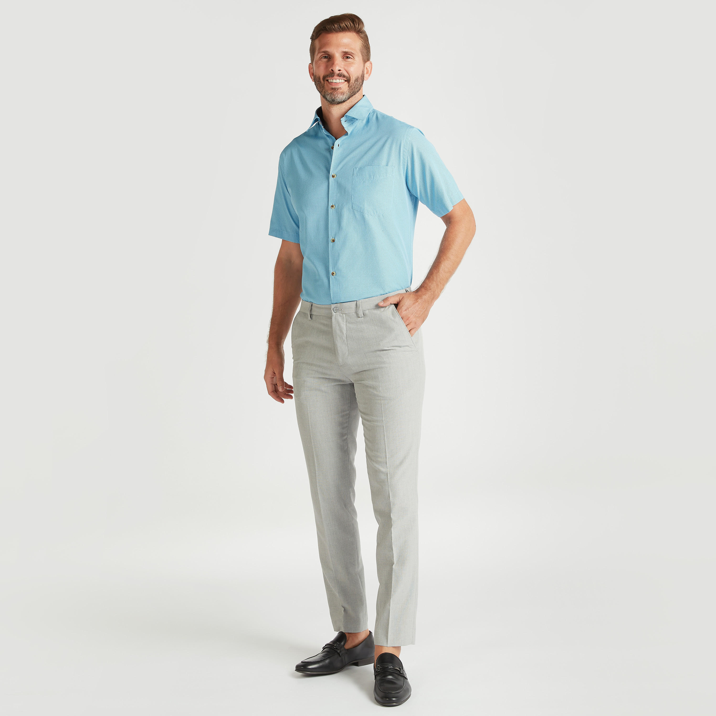 قميص بزر علوي وطبعات وجيب على الصدر وأكمام قصيرة-men-clothing-shirts-image-2