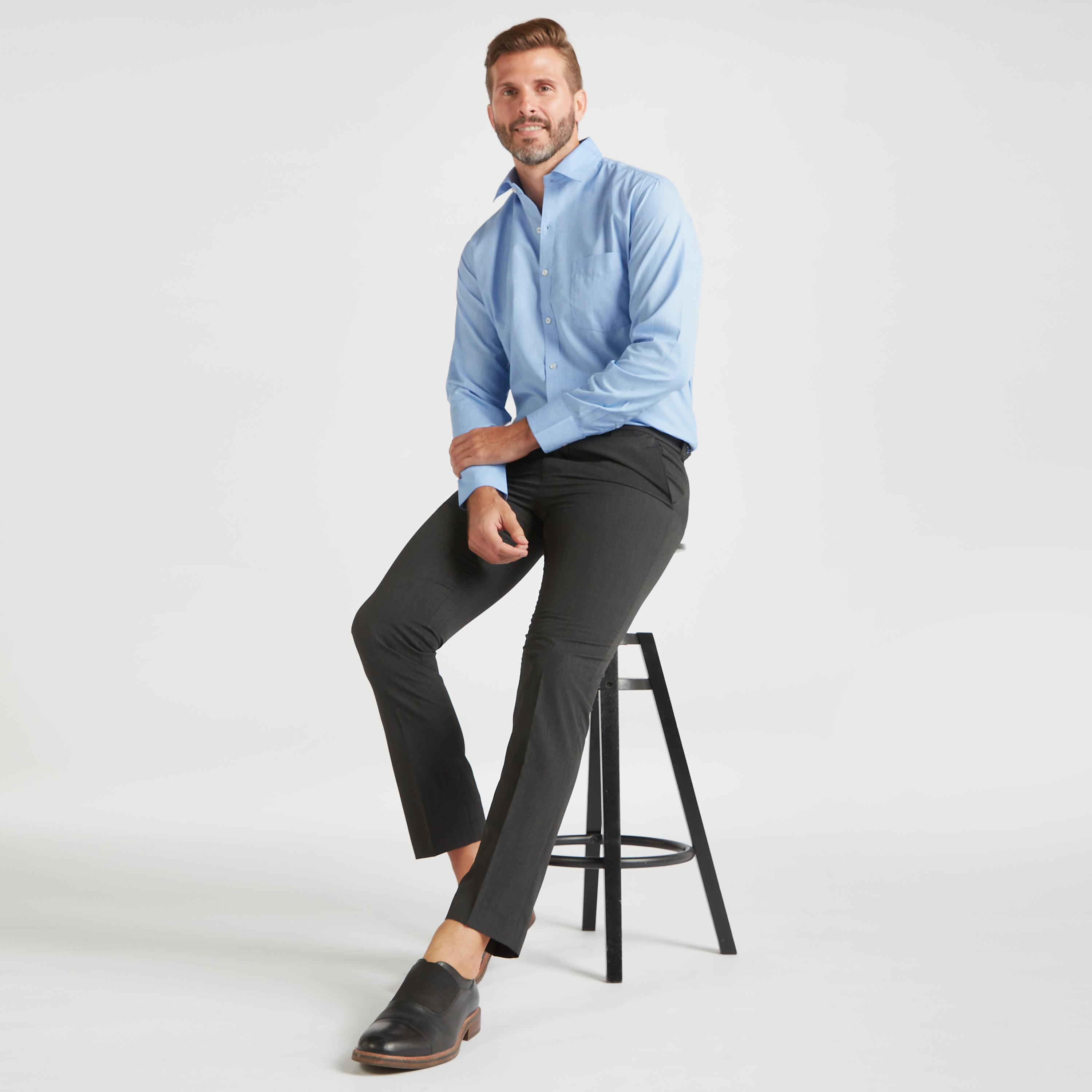Chambray Textured Shirt with Spread Collar and Long Sleeves-men-clothing-shirts-image-1