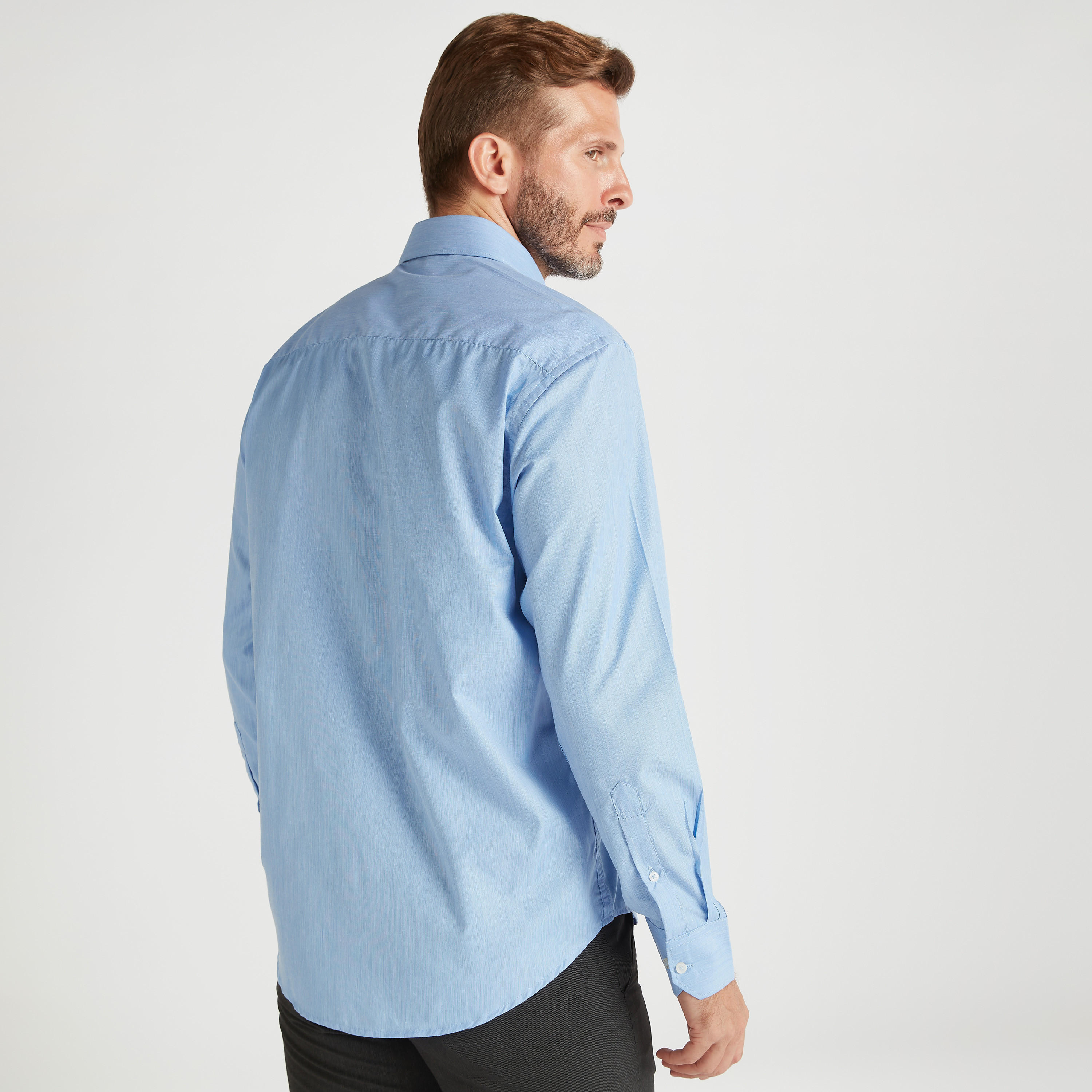 Chambray Textured Shirt with Spread Collar and Long Sleeves-men-clothing-shirts-image-4