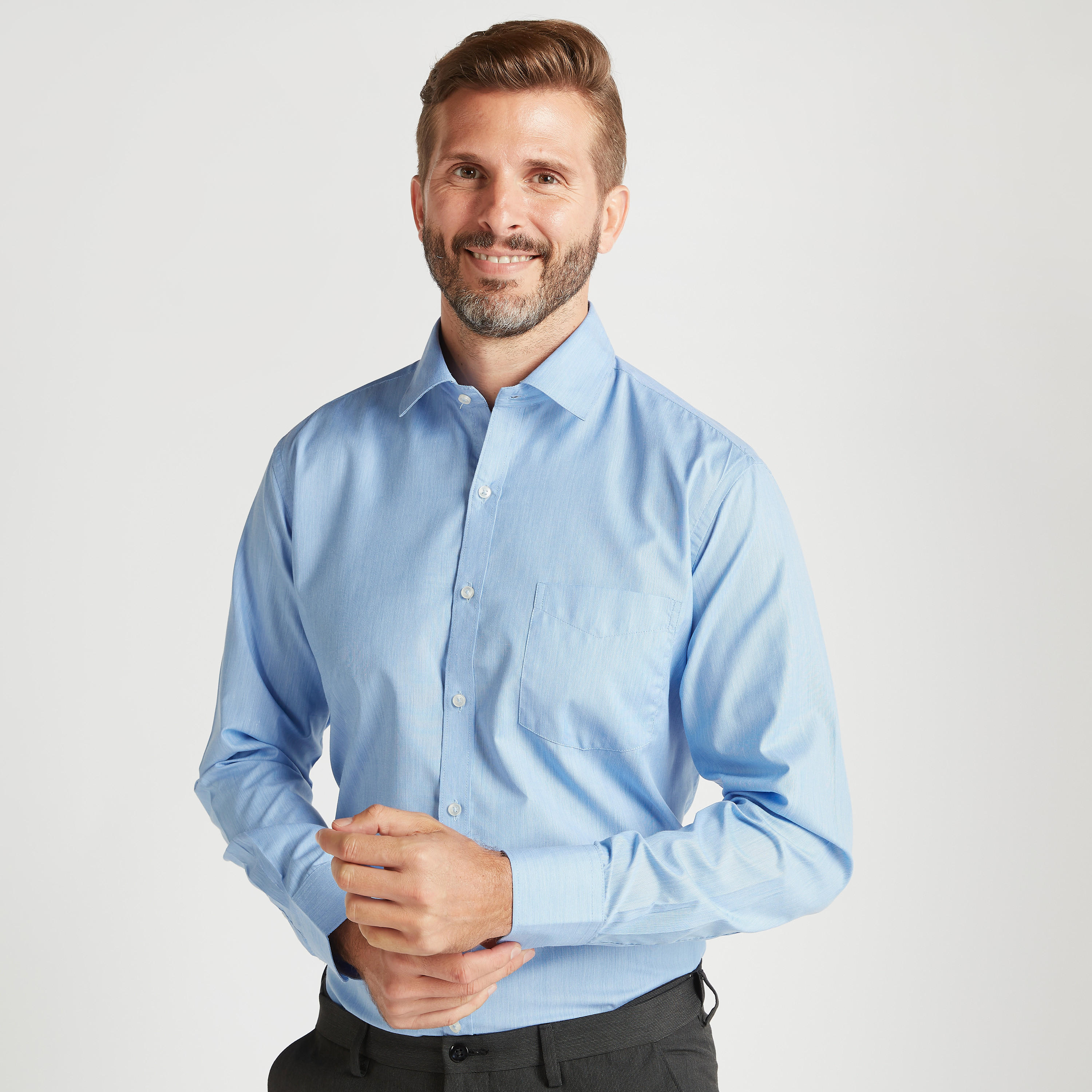 Chambray Textured Shirt with Spread Collar and Long Sleeves-men-clothing-shirts-image-5