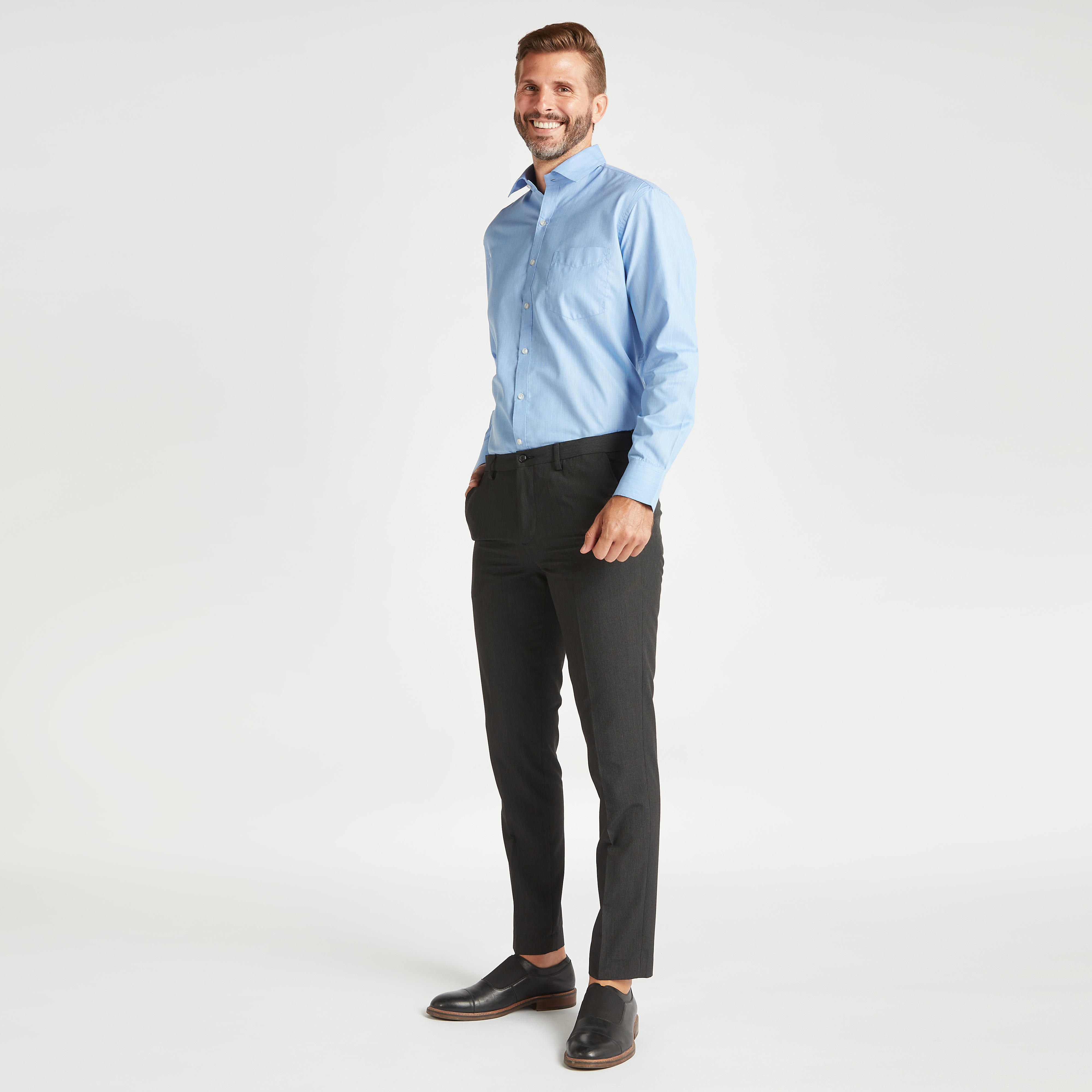 Chambray Textured Shirt with Spread Collar and Long Sleeves-men-clothing-shirts-image-6