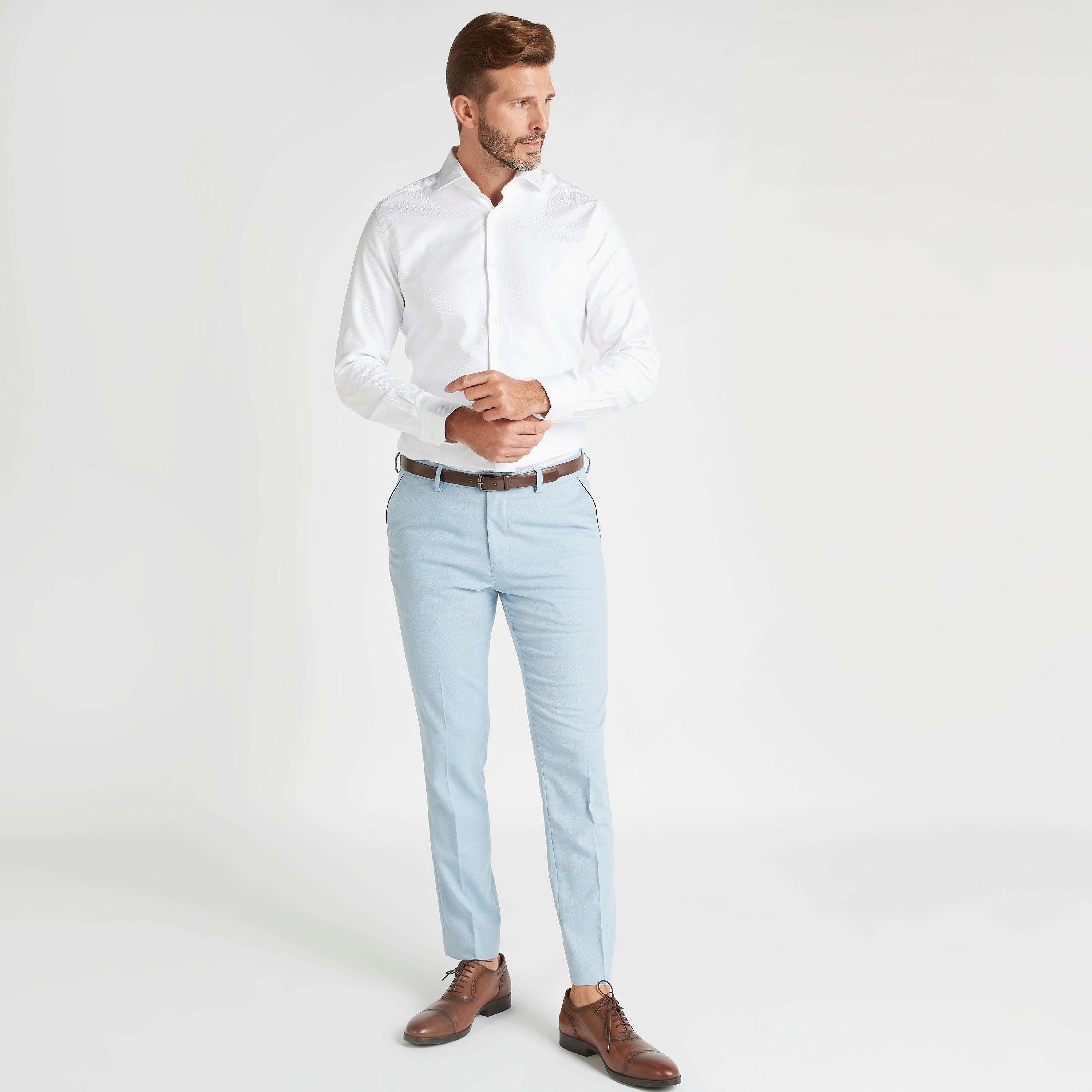 بنطلون رسمي بارز الملمس بزر إغلاق وجيوب من بوسيني-men-clothing-bottoms-trousersandchinos-trousers-image-4