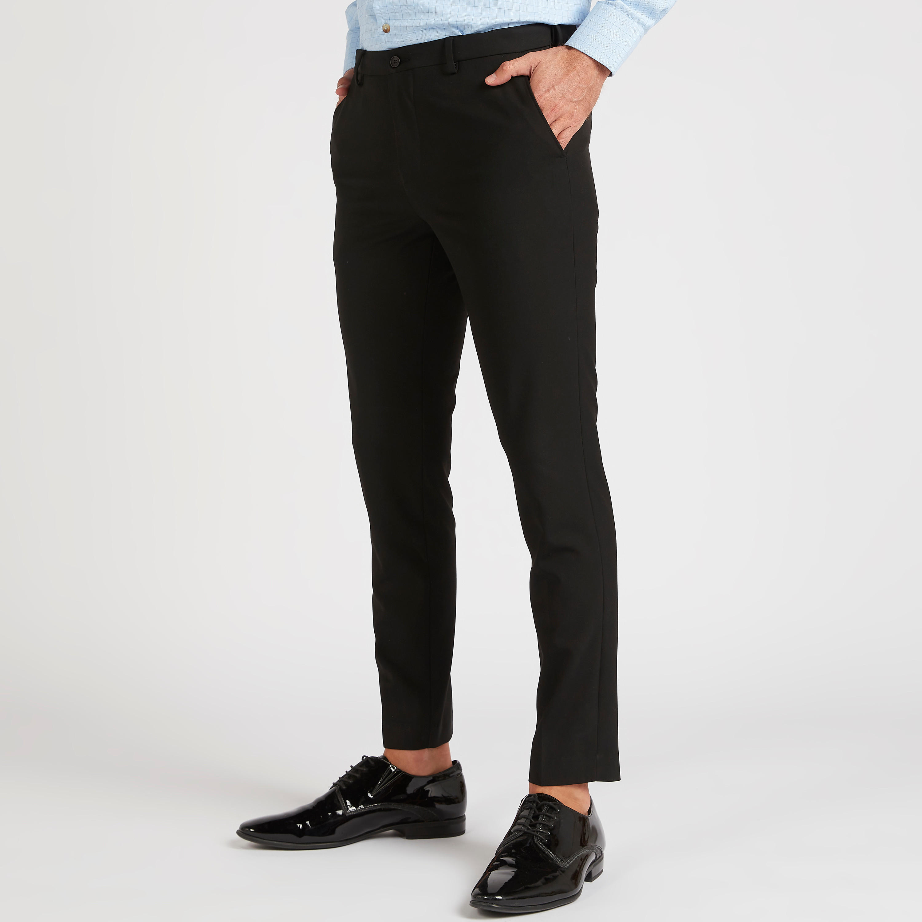 Solid Slim Fit Flexi Waist Trousers with Pockets-men-clothing-bottoms-trousersandchinos-trousers-image-1