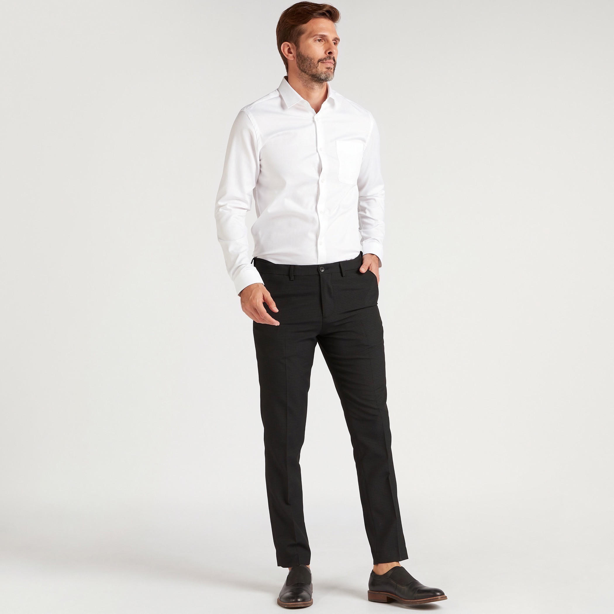 قميص سليم بارز الملمس بأكمام طويلة وجيب على الصدر-men-clothing-shirts-image-2