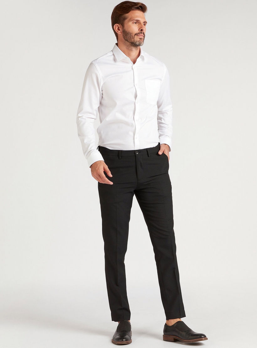 قميص سليم بارز الملمس بأكمام طويلة وجيب على الصدر-men-clothing-shirts-image-2