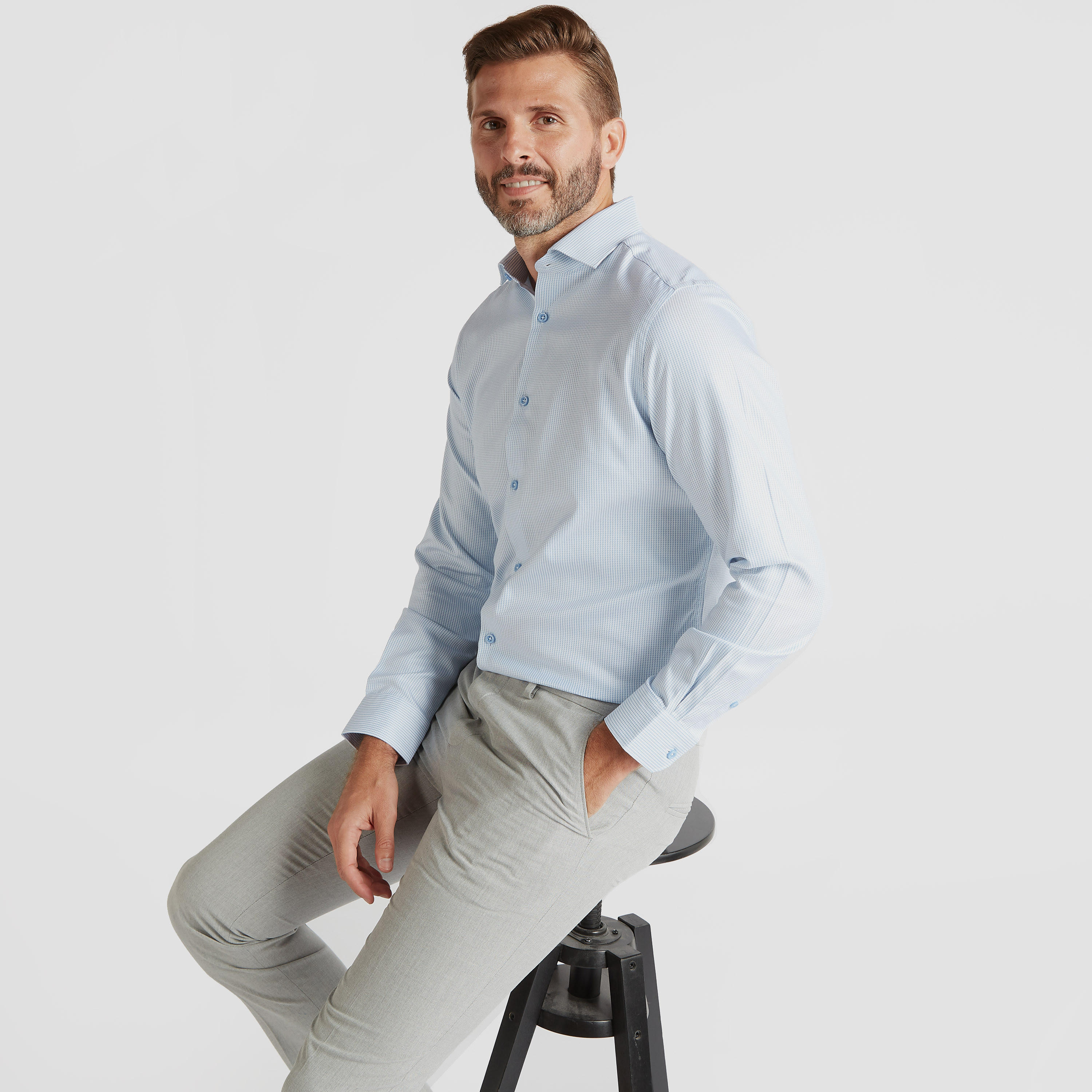 Checked Shirt with Spread Collar and Long Sleeves-men-clothing-shirts-image-1