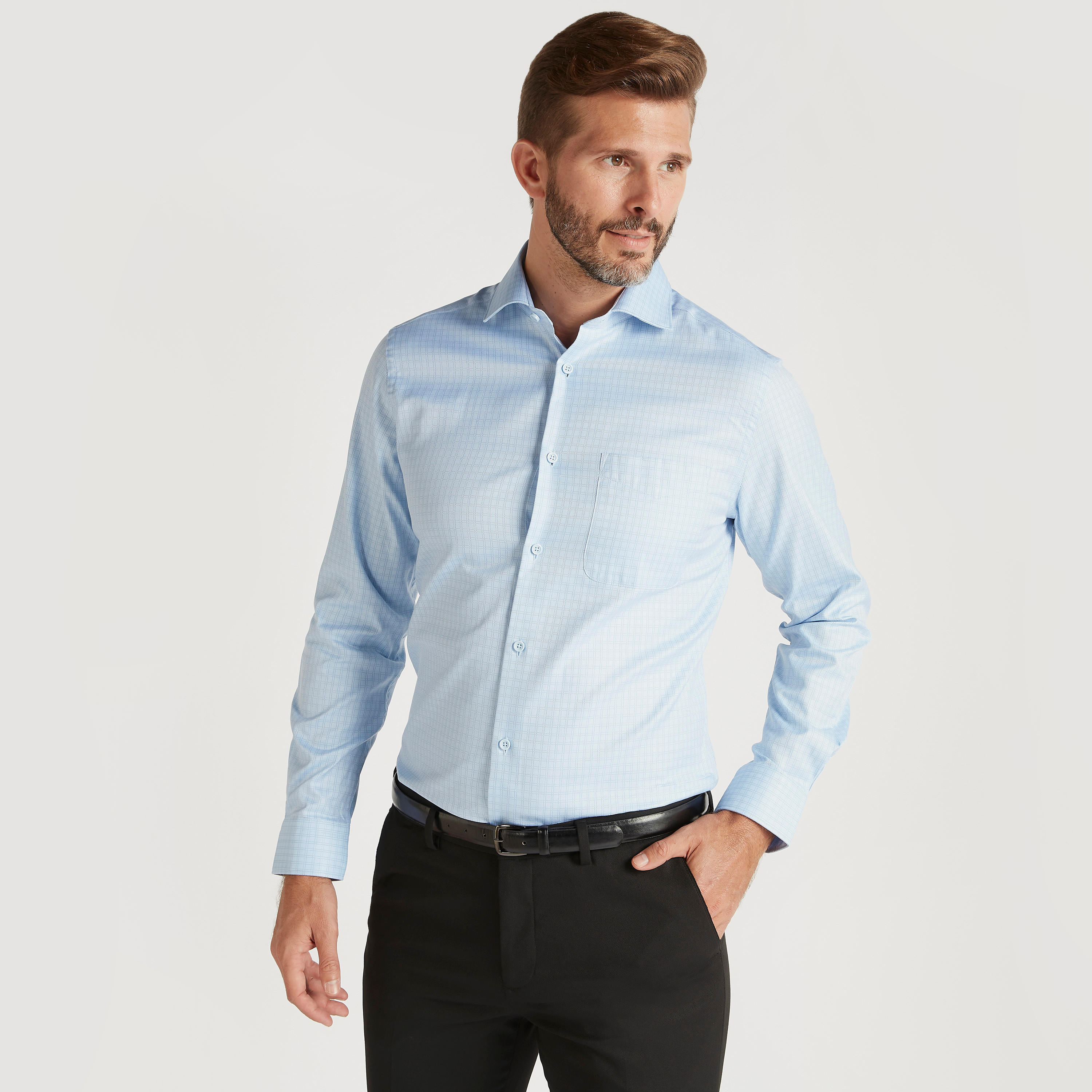 قميص بارز الملمس بياقة واسعة وأكمام طويلة-men-clothing-shirts-image-1